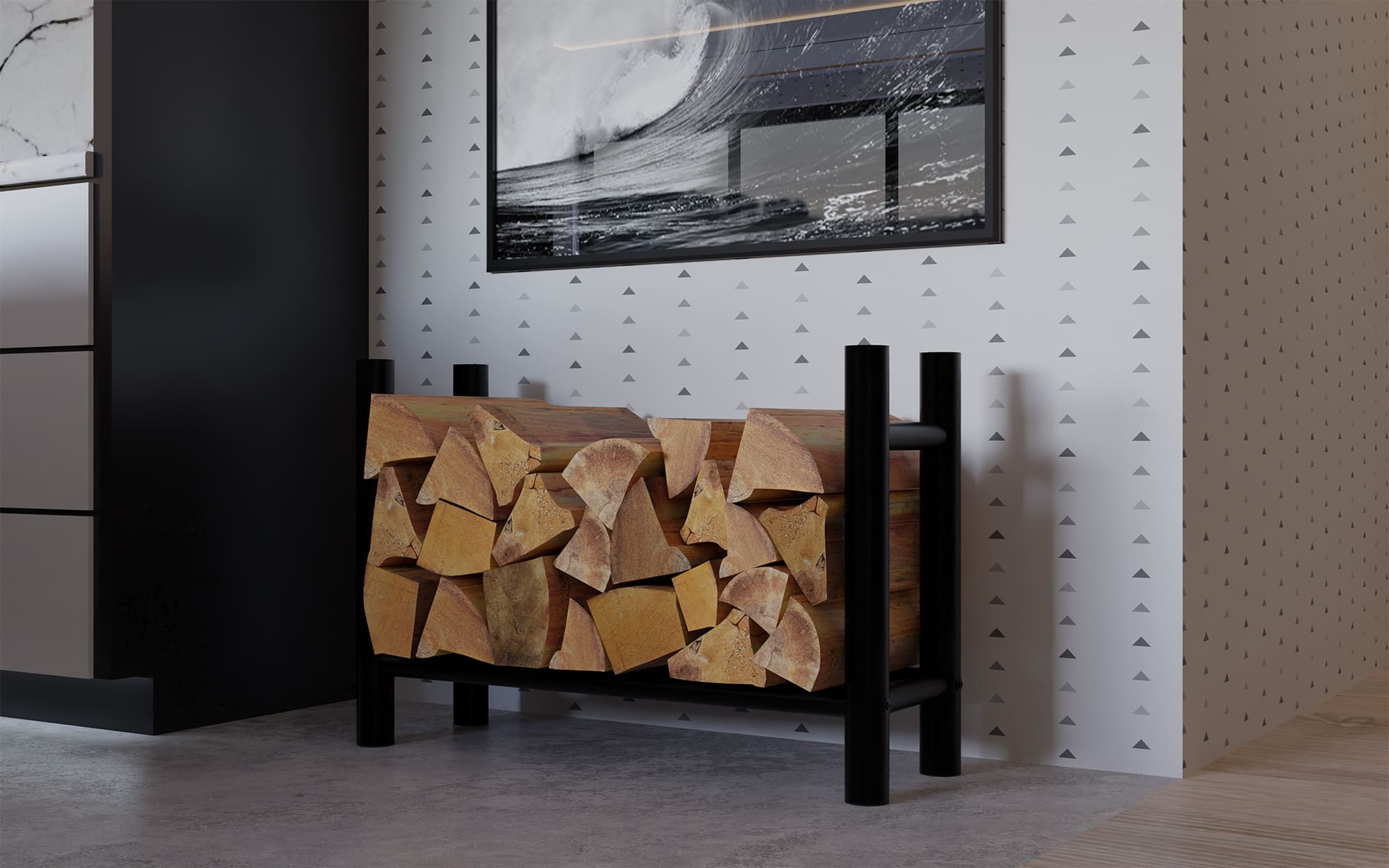 Kaminholzständer Medya rund 30x80x60 cm, schwarz
