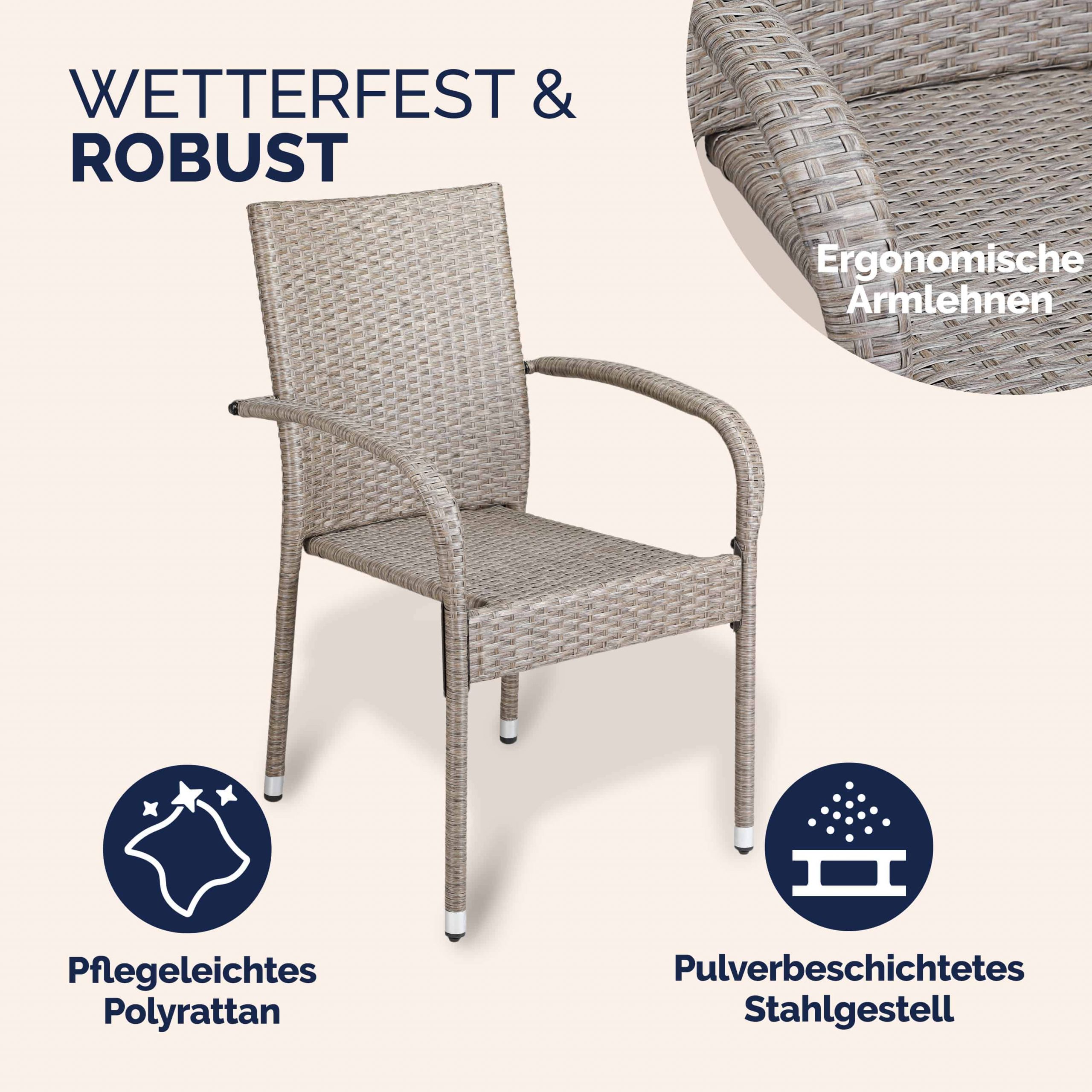 Polyrattan Stapelstuhl Comfort 4er-Set Creme