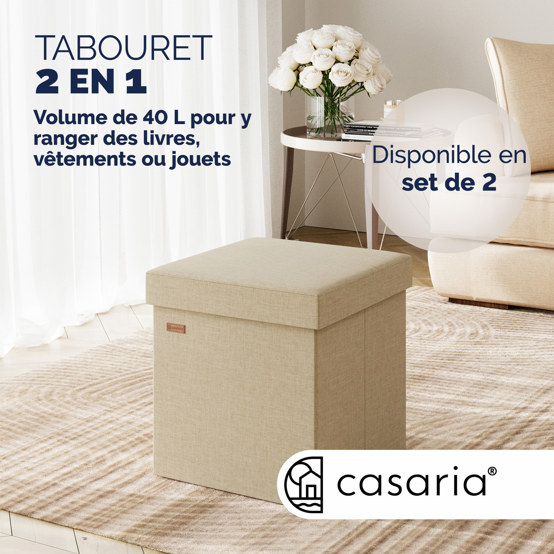 Sitzhocker Beige 38x38x38cm faltbar
