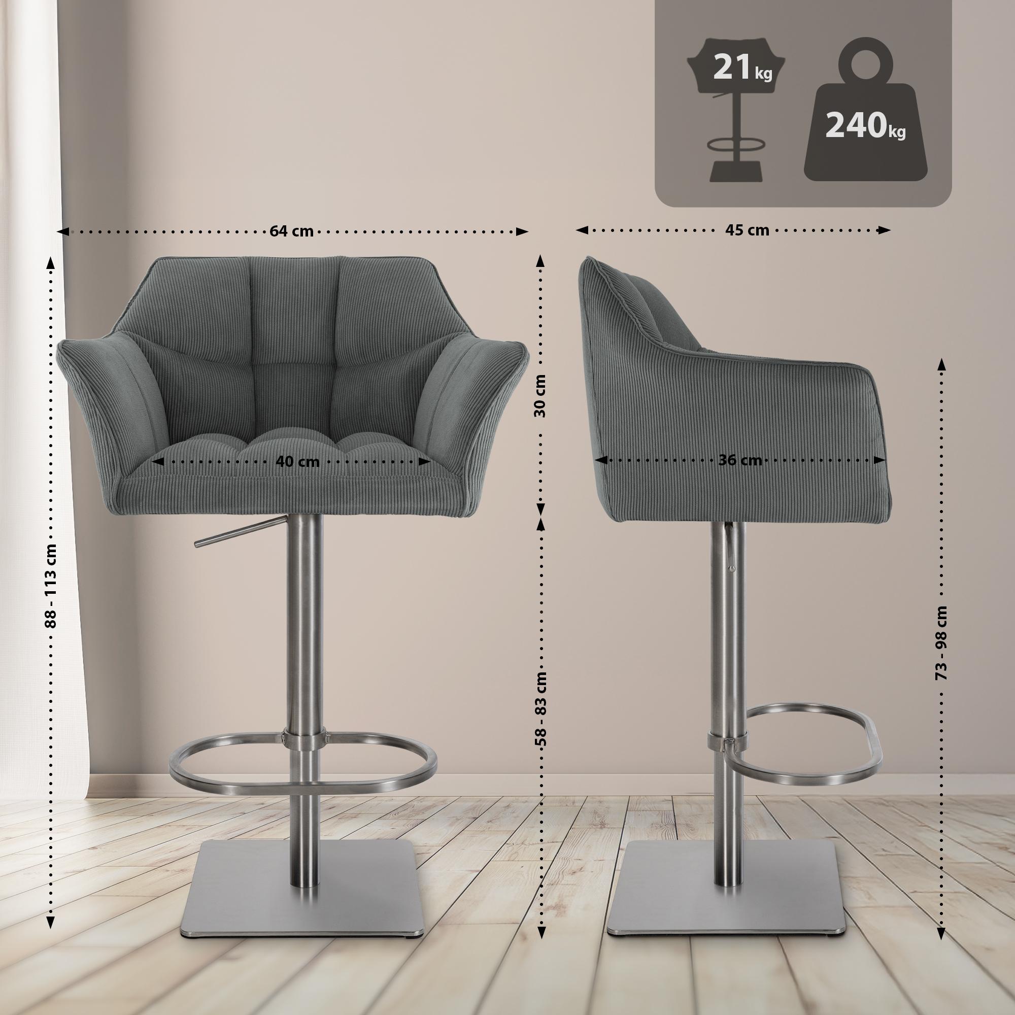 Barhocker Damaso E Cord, grau