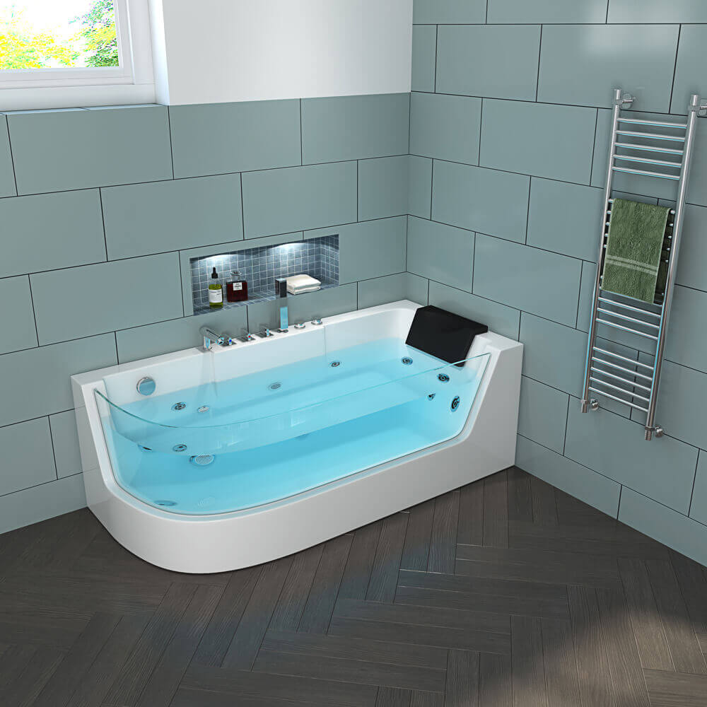 Whirlpool Badewanne mit Lichttherapie CARICA - 170 x 80 cm Links