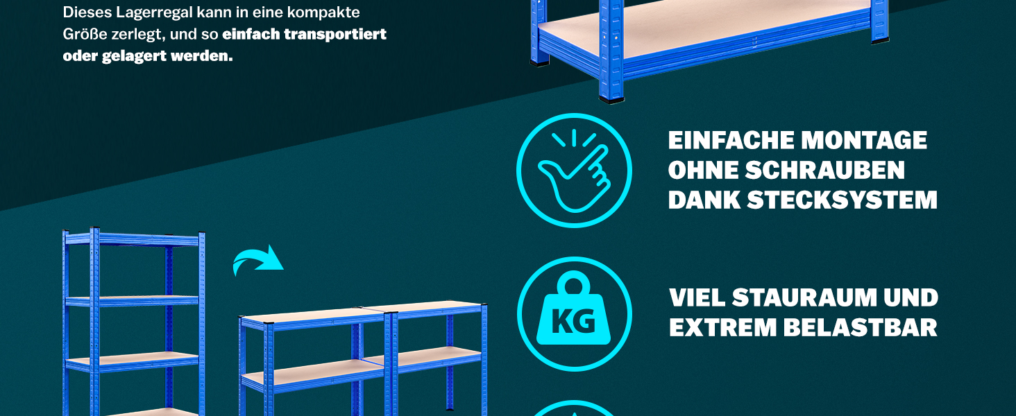 Schwerlastregal Blau 180x90x40cm pulverbeschichtet Tragkraft 875kg