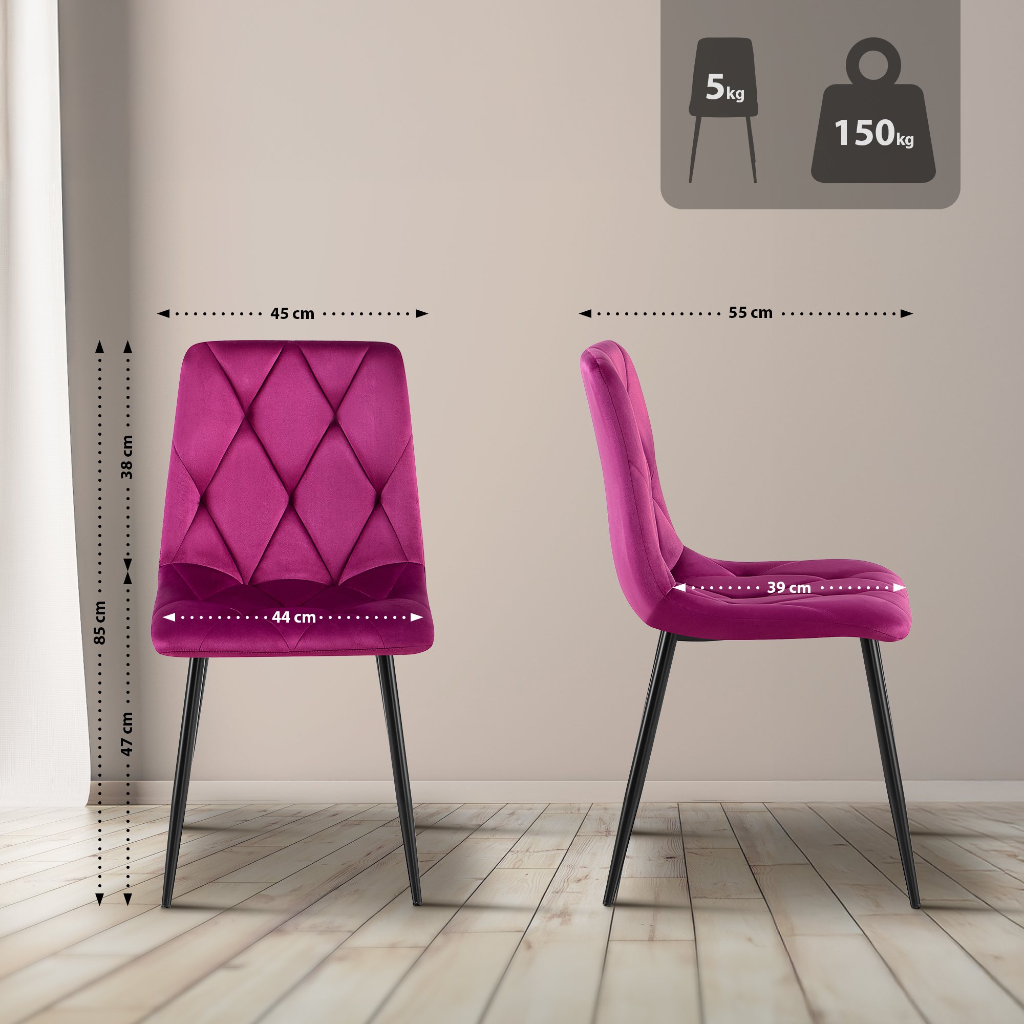 2er Set Esszimmerstuhl Clairton Samt, lila