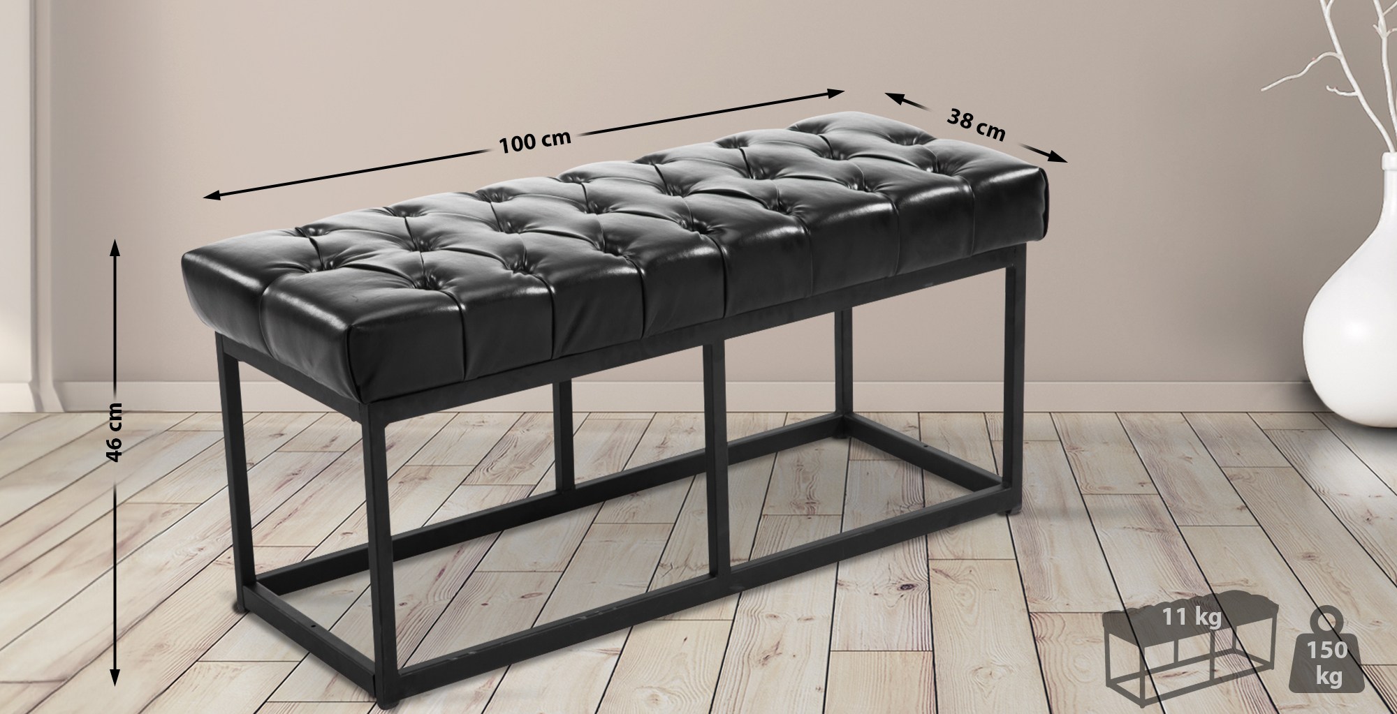 Sitzbank Amun Kunstleder B100, schwarz