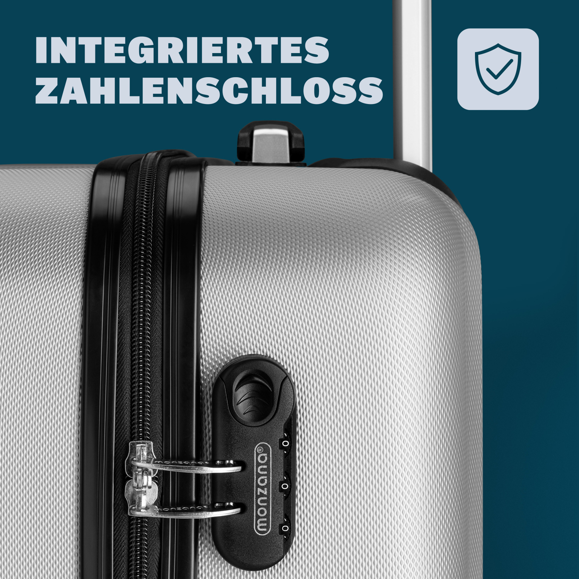 Hartschalenkoffer L Rollen 360º Reisekoffer 62L Silber ABS