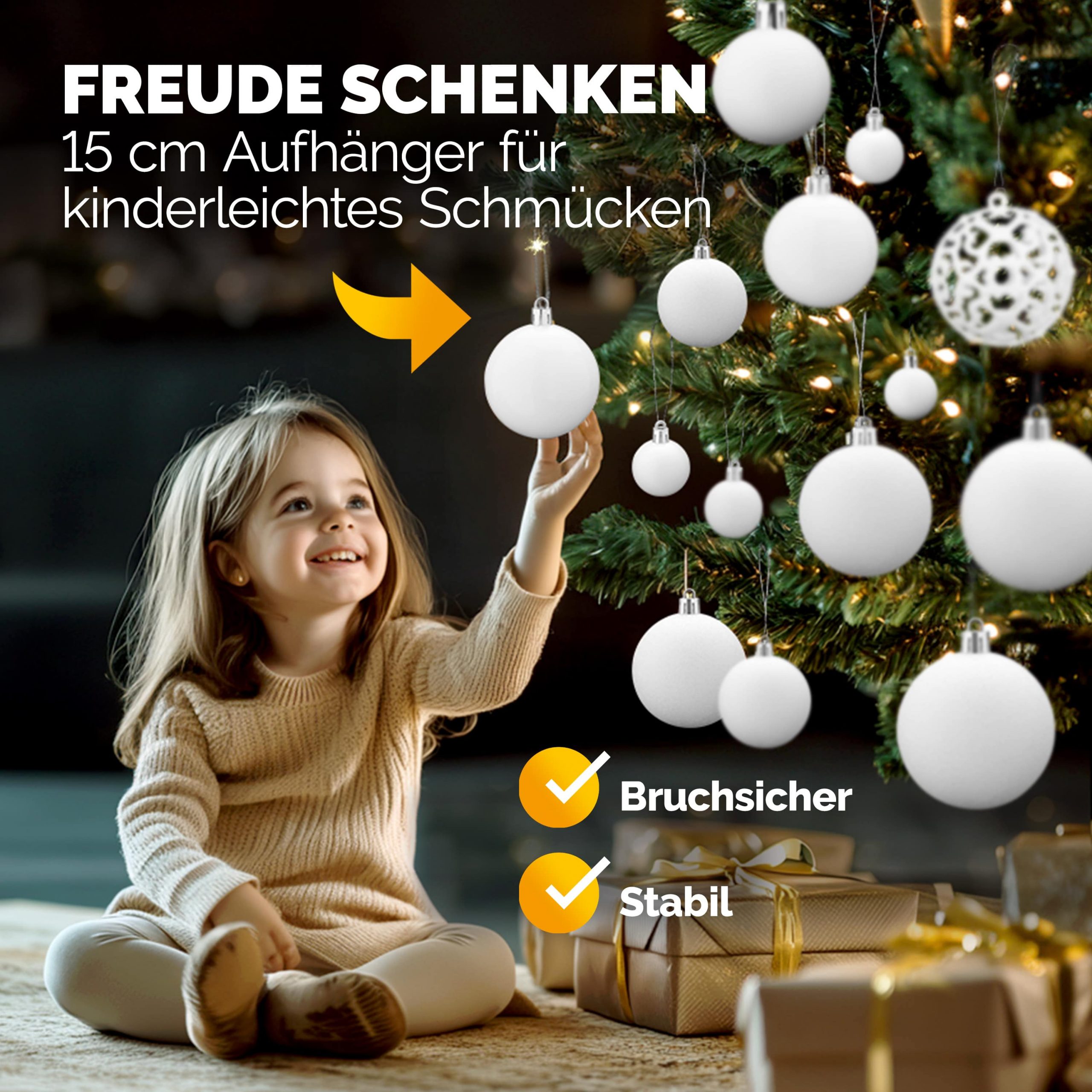 Weihnachtskugeln Weiß 100-tlg in matt, glänzend + glitzernd
