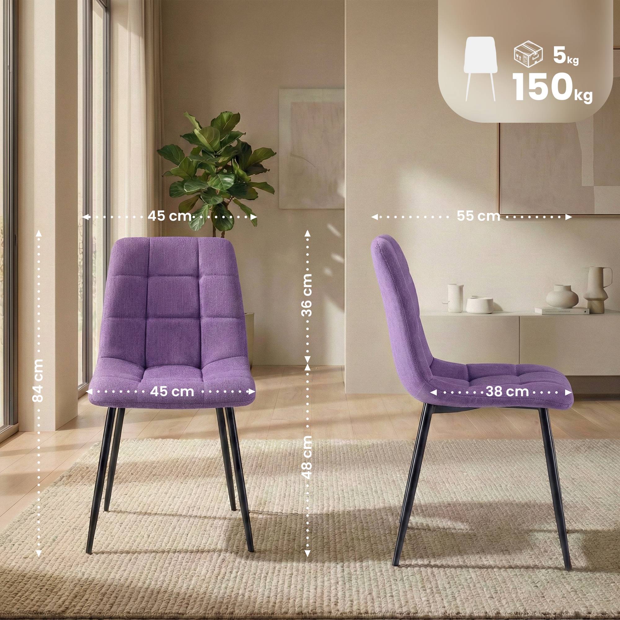 4er Set Esszimmerstühle Antibes Stoff, lila