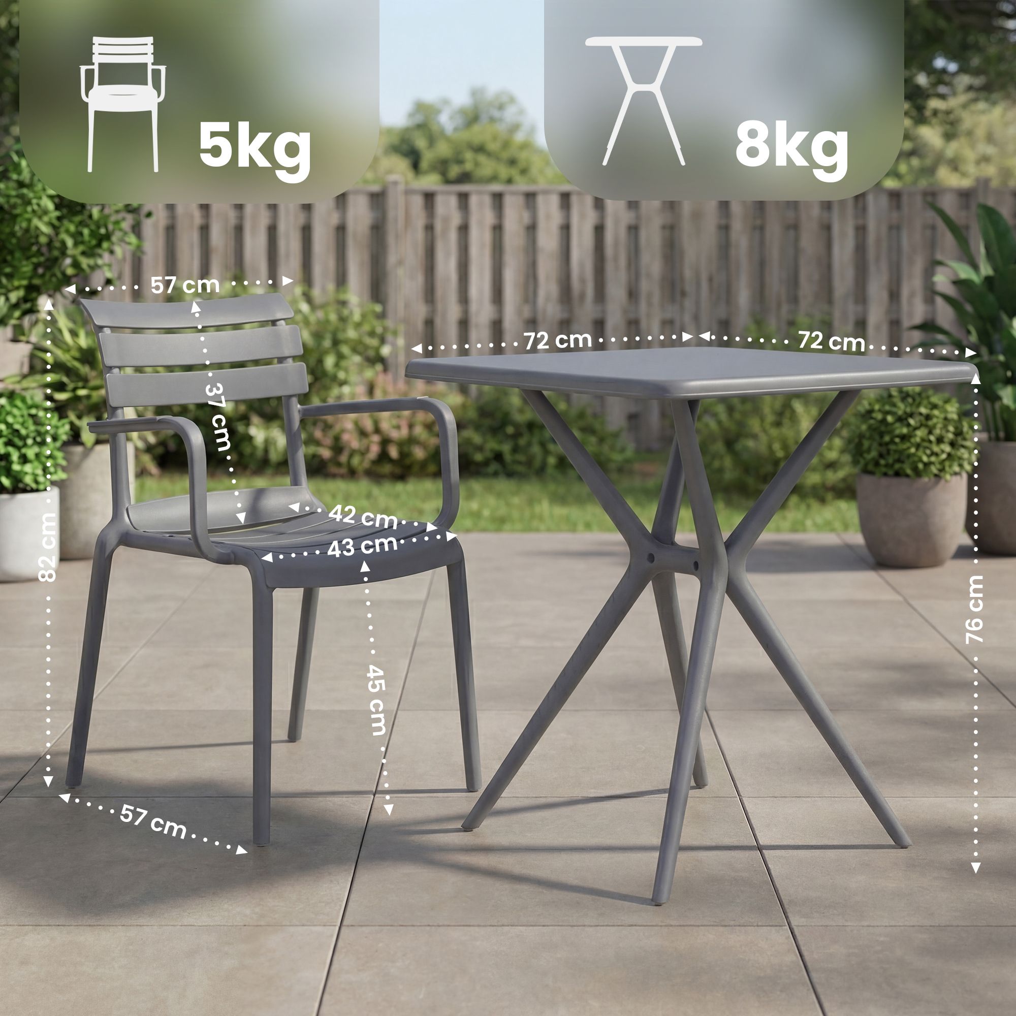Gartenmöbel-Set Avena mit 2 Stühlen, dunkelgrau