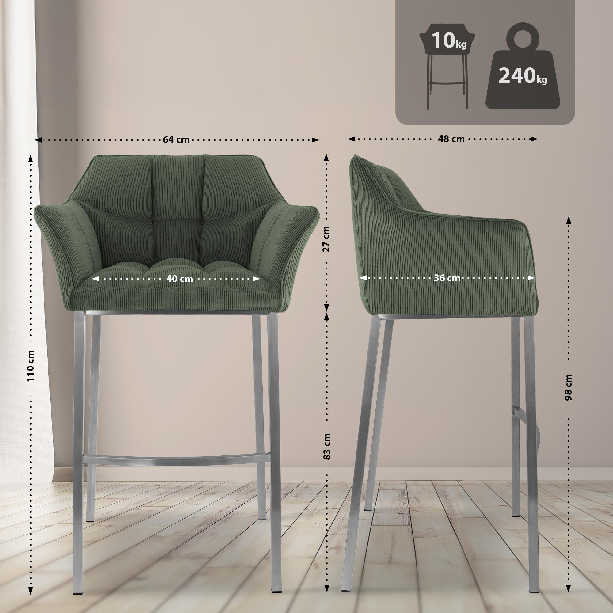 Barhocker Damaso E Cord mit 4-Fuß Gestell, grün