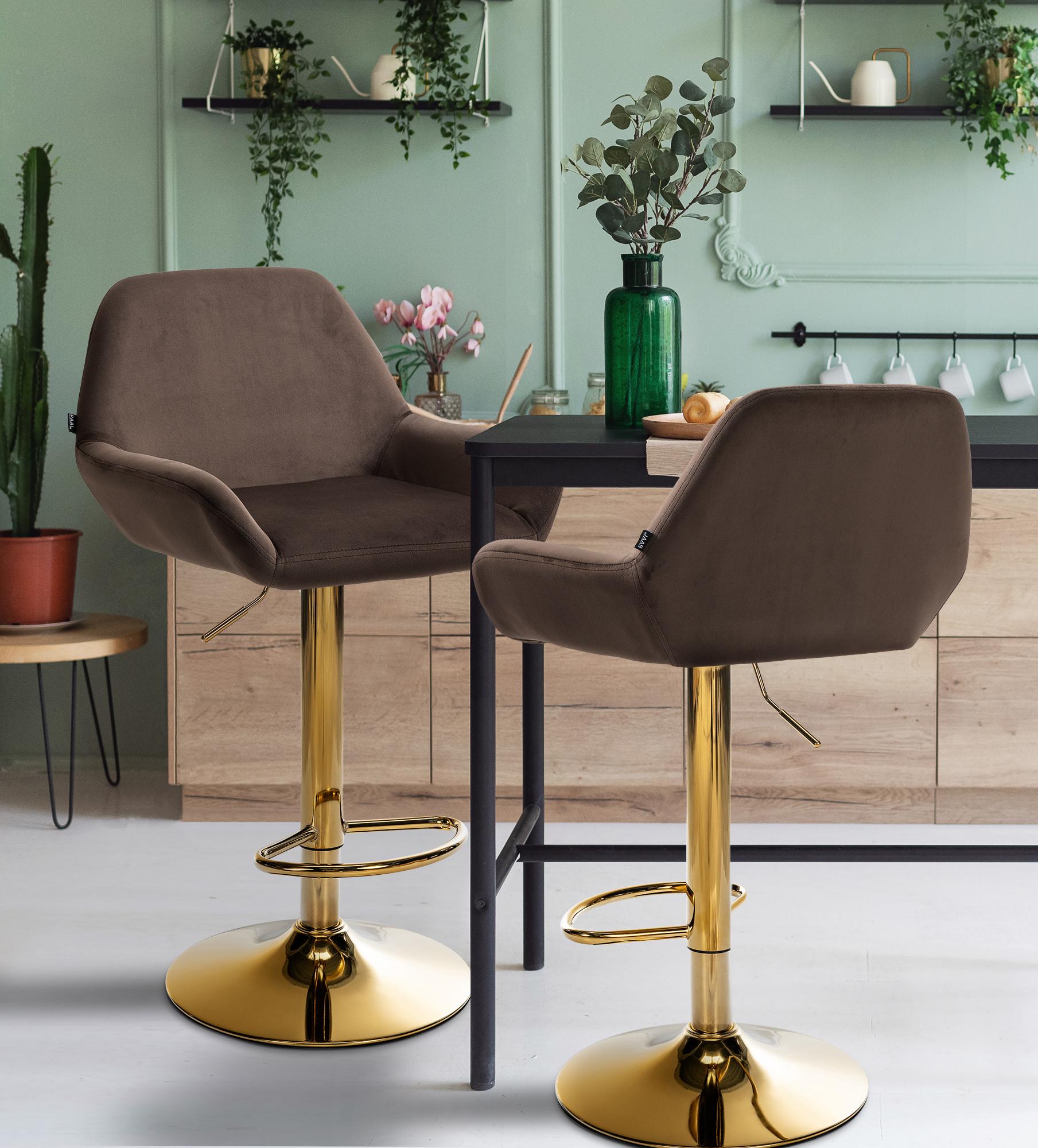 2er Set Barhocker Braga Gold Samt, braun