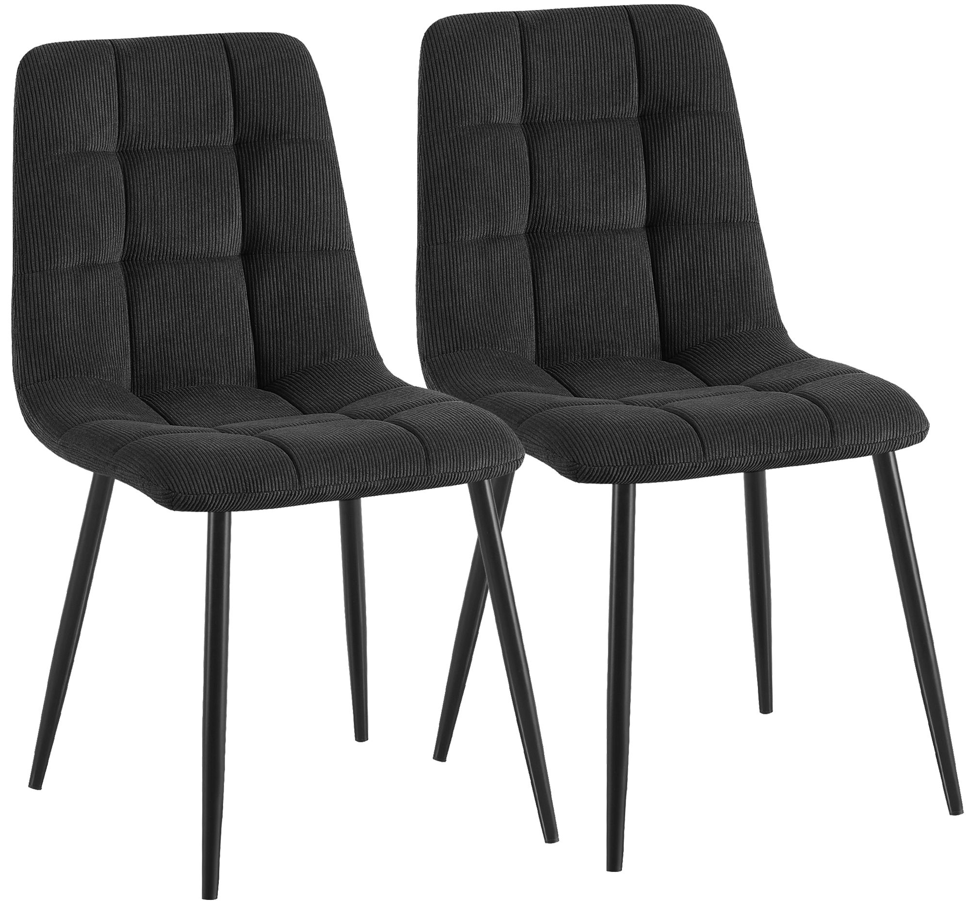 2er Set Esszimmerstuhl Antibes Cord, schwarz
