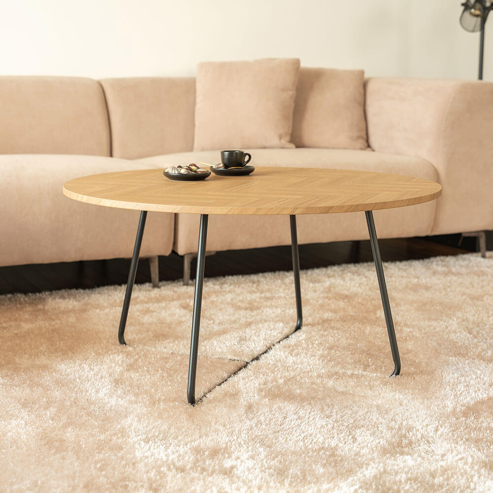 Couchtisch Rund NOVARA - 88 x 47 cm Fishbone Oak