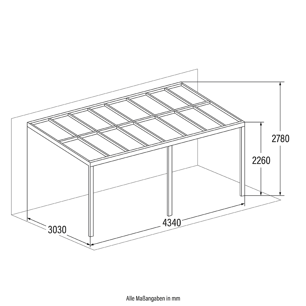 Terrassenüberdachung SOLIS - 435 / 442 x 300 / 303 x 278 / 226 cm Grau