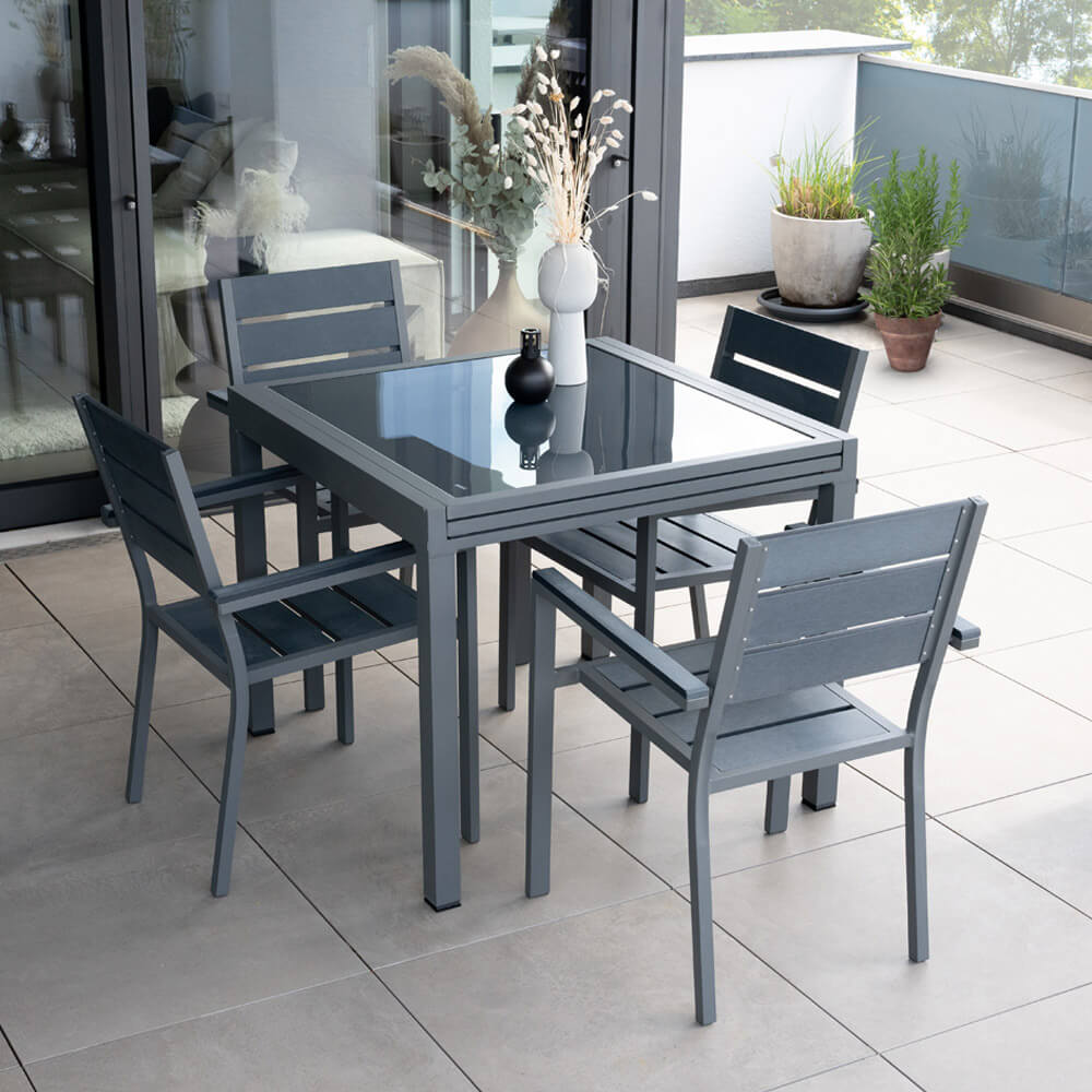 Garten-Sitzgruppe ausziehbar VERANO MADERA - 180/90 x 90 cm 6 Stühle