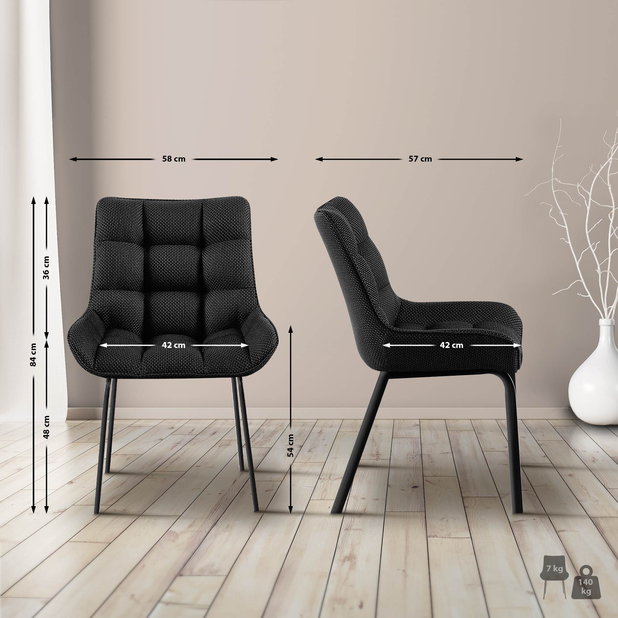 2er Set Stuhl Saranda Stoff schwarz, titangrau