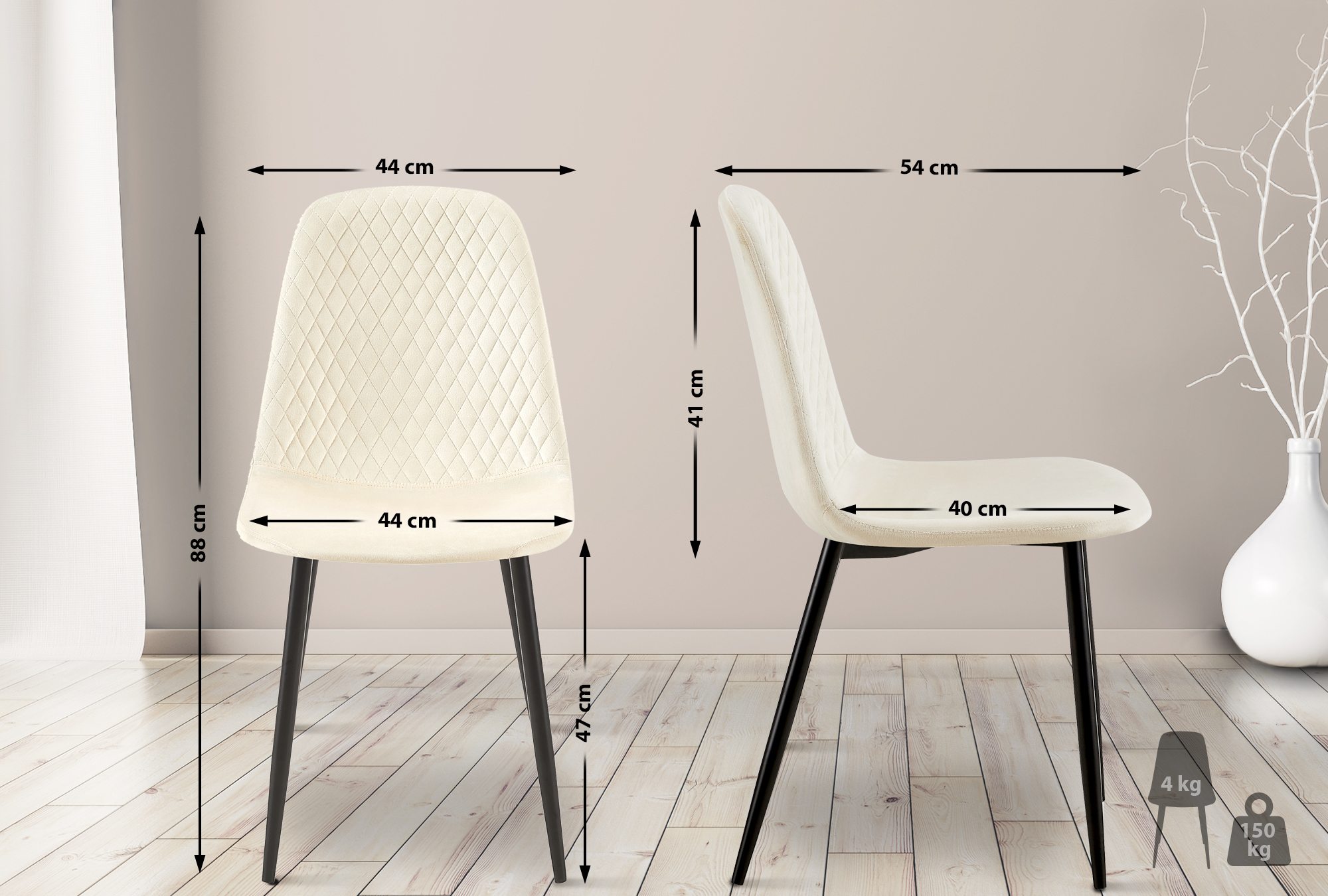 Stuhl Giverny Samt, creme