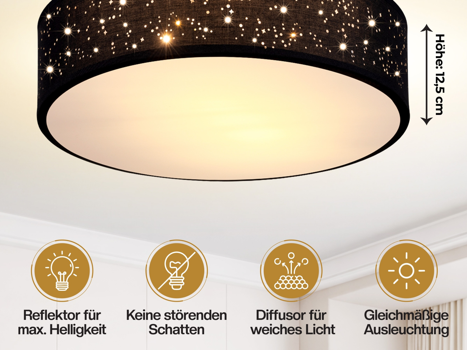 Deckenlampe Schwarz Stoff Ø38cm Sternenhimmel