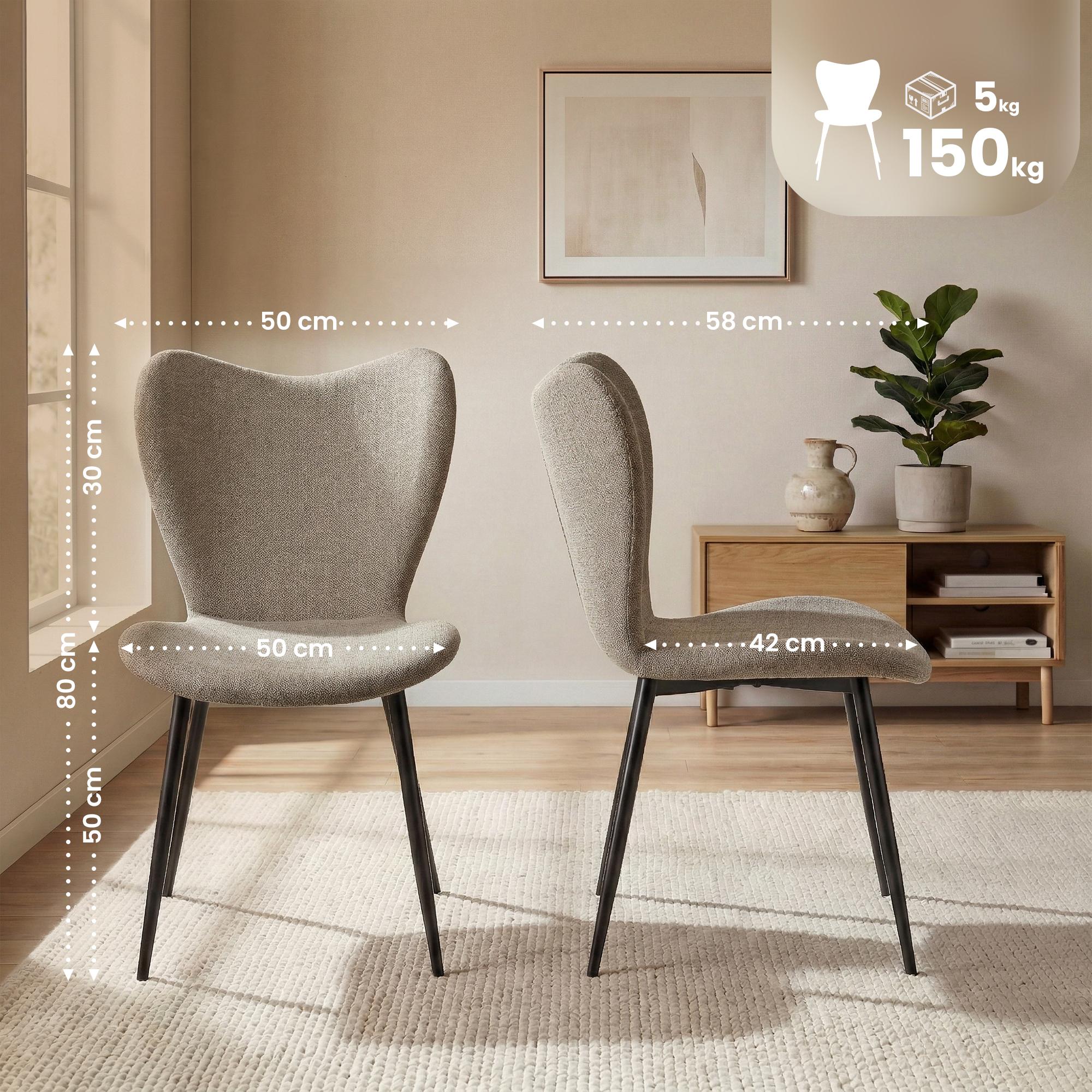 2er Set Esszimmerstuhl Maika Stoff, taupe