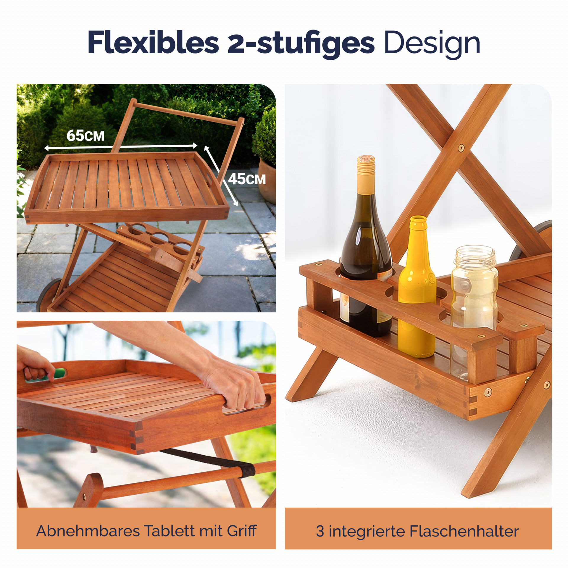 Servierwagen mit Rollen Akazienholz FSC®-zertifiziert