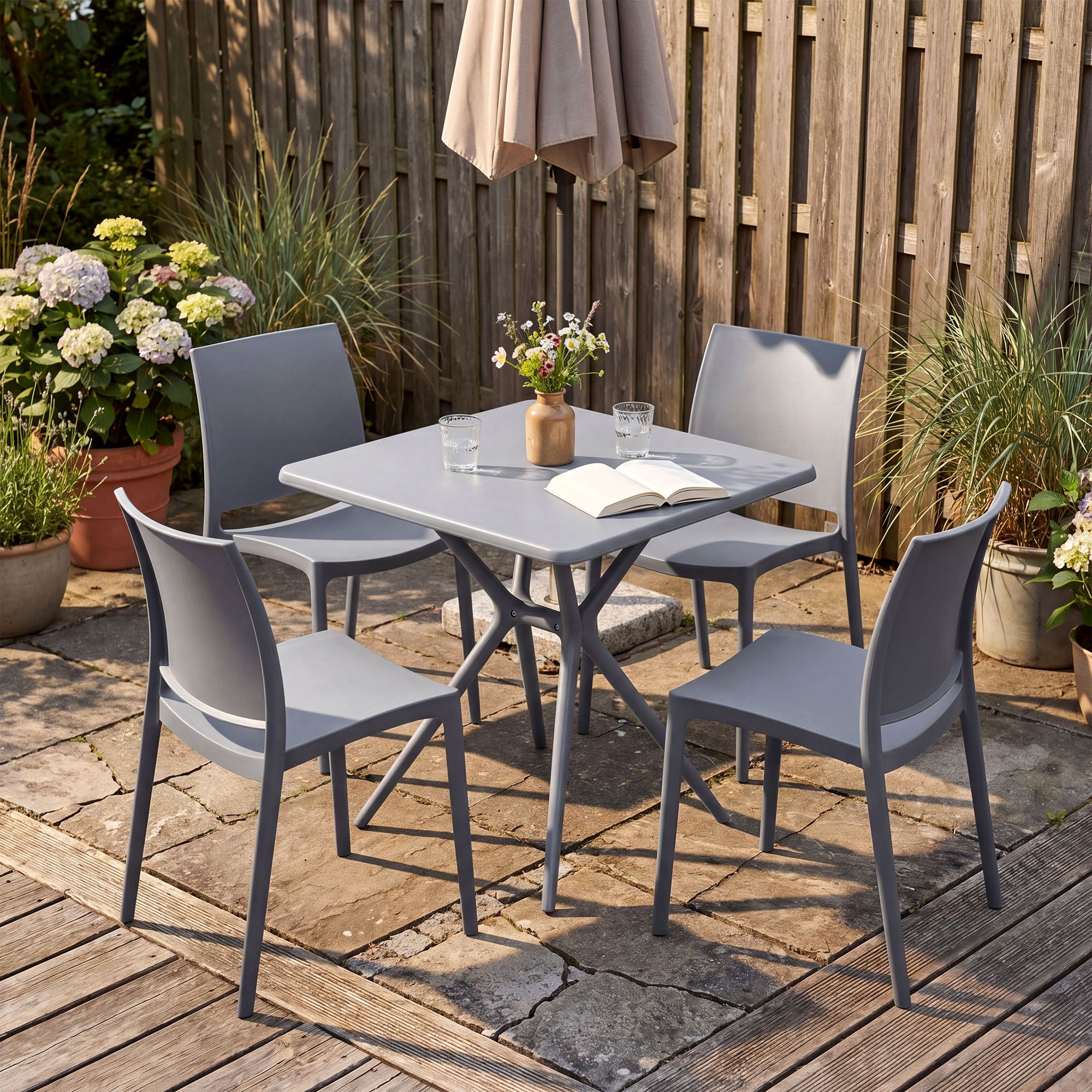 Gartenmöbel-Set Amino mit 4 Stühlen, grau