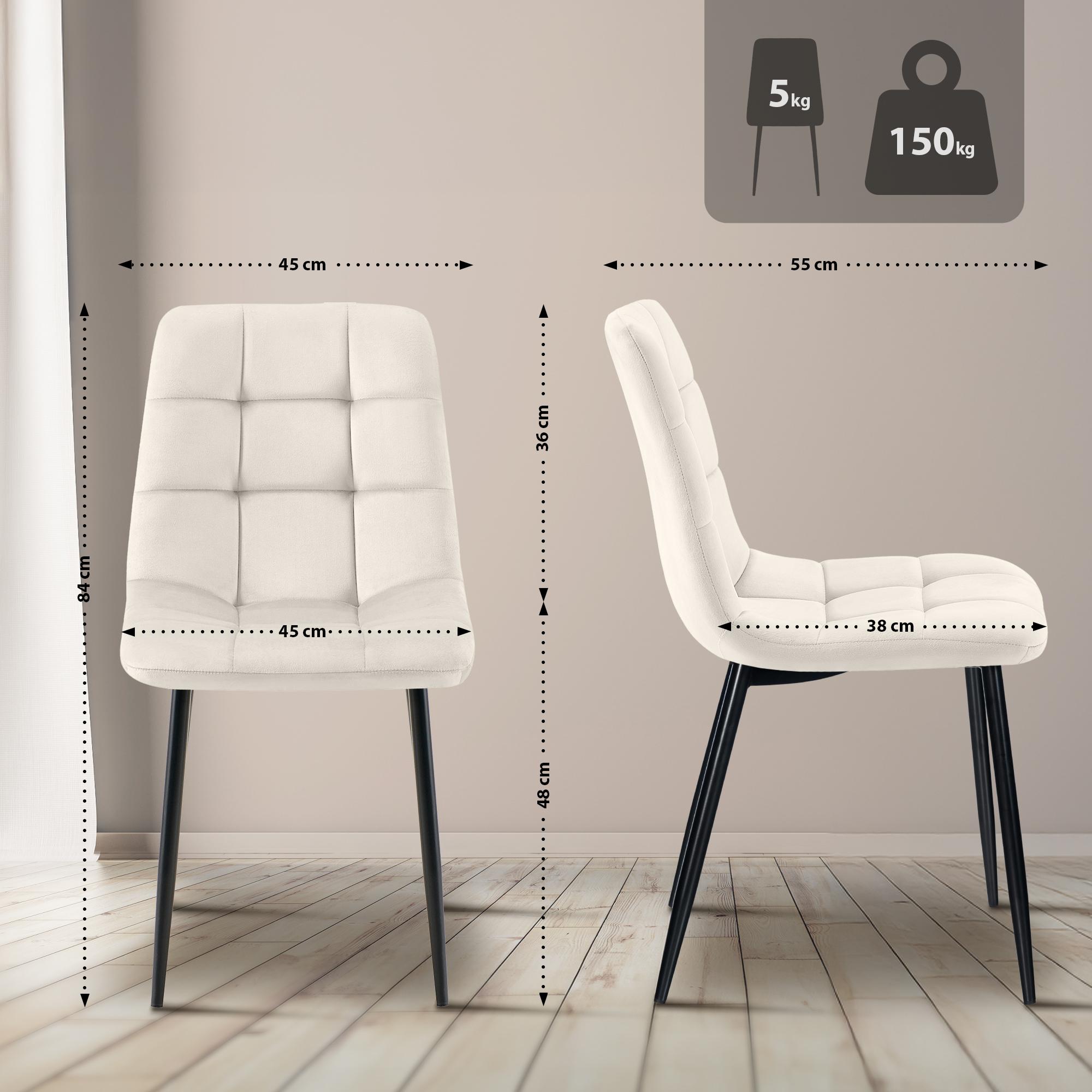 2er Set Esszimmerstuhl Tilde Samt, cremeweiß