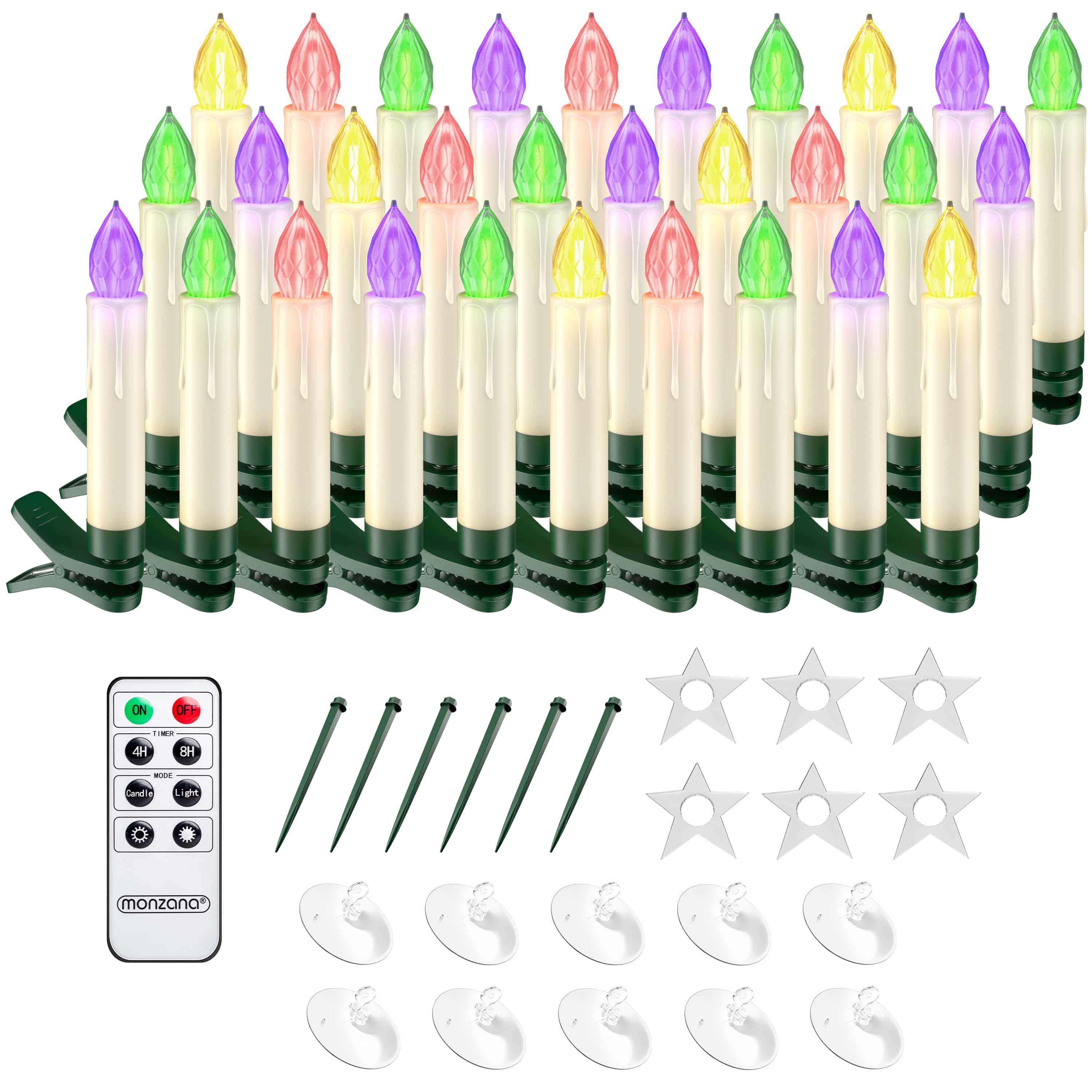 LED Weihnachtsbaumkerzen 30er-Set Bunt Fernbedienung