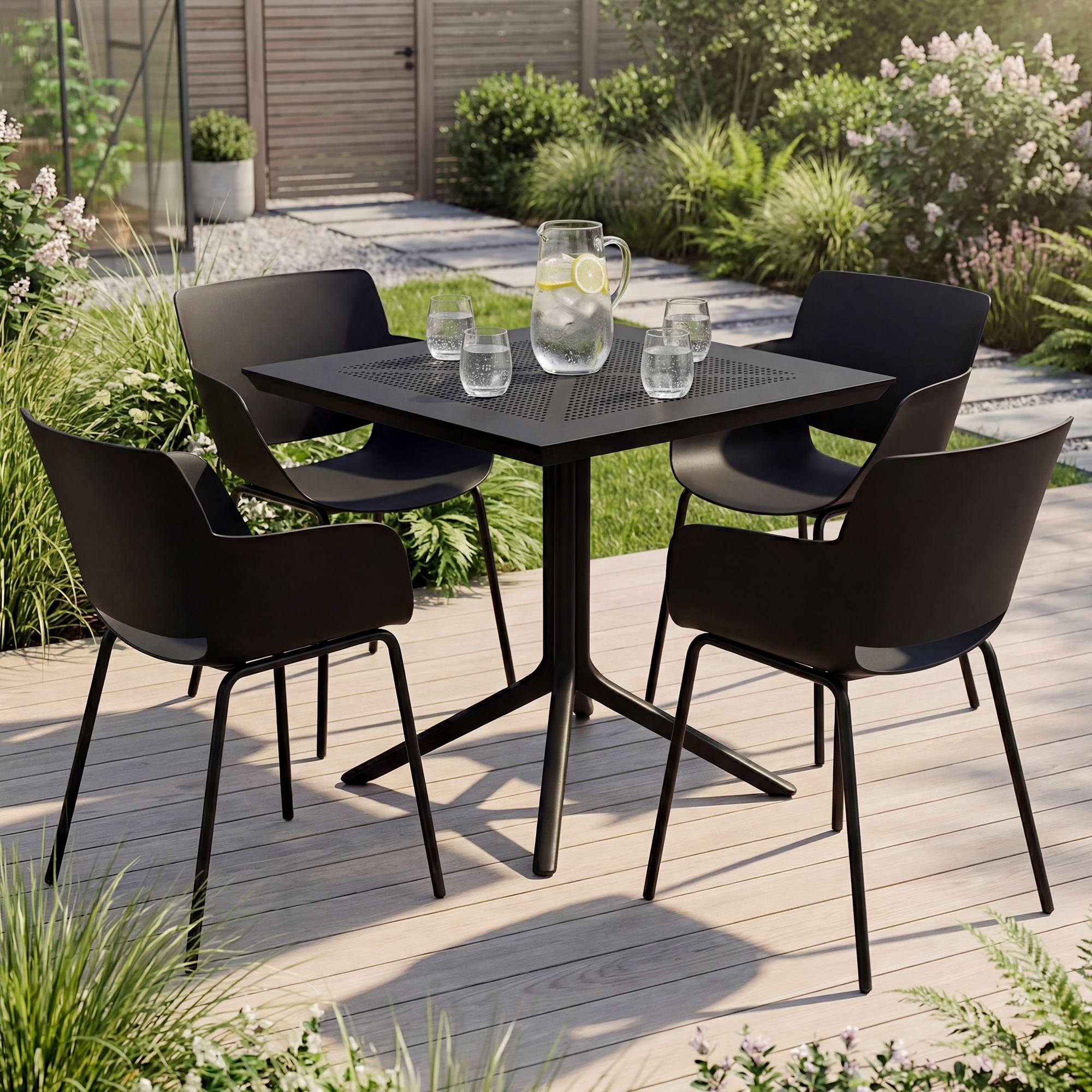 Gartenmöbel-Set Lirra mit 4 Stühlen, schwarz