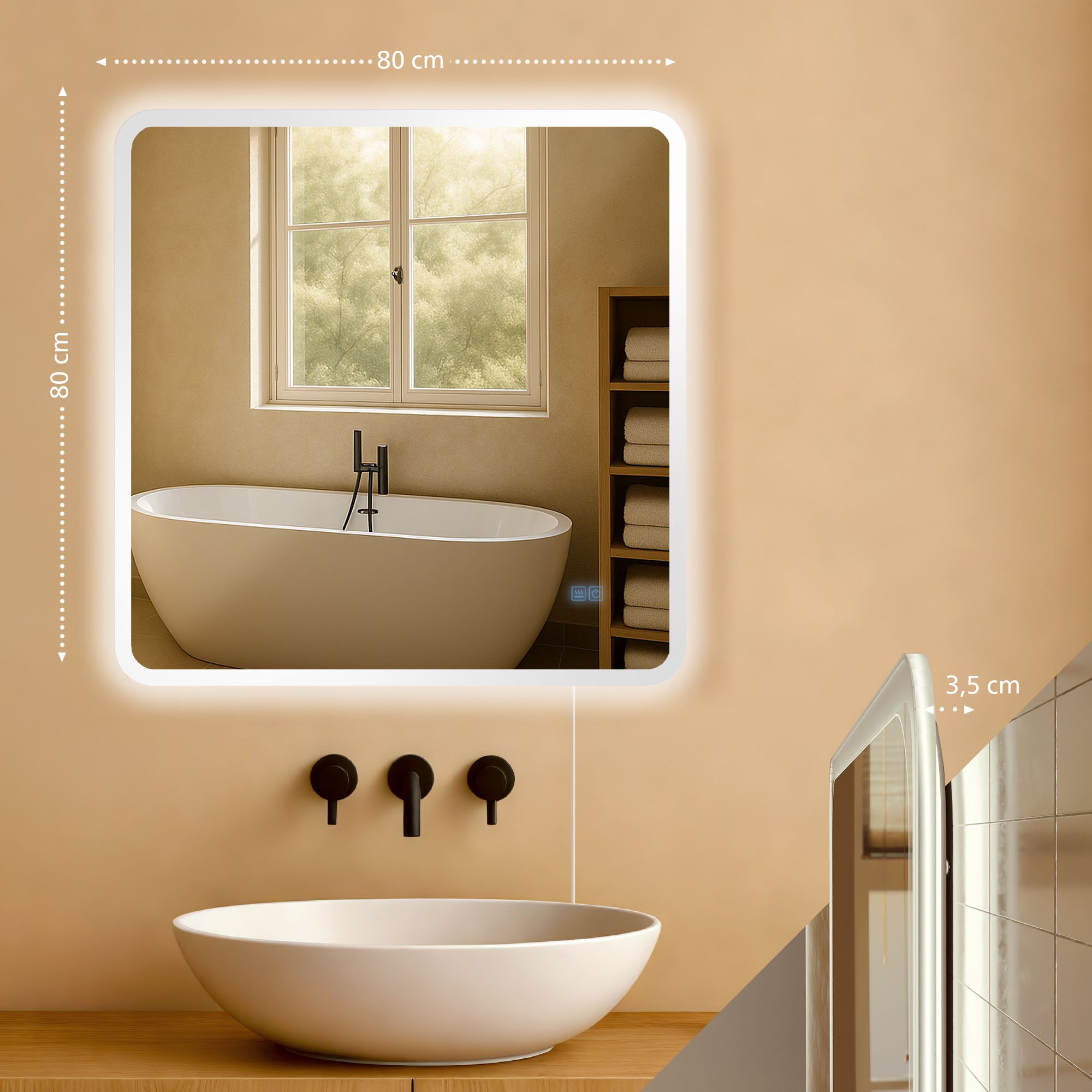 Badspiegel Jericho 80x80 ohne Bluetooth, klarglas