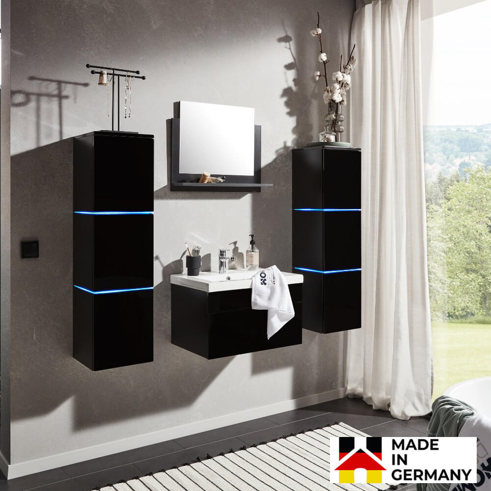 Badmöbel Komplettset WANGEROOGE XL - Schwarz Made in Germany