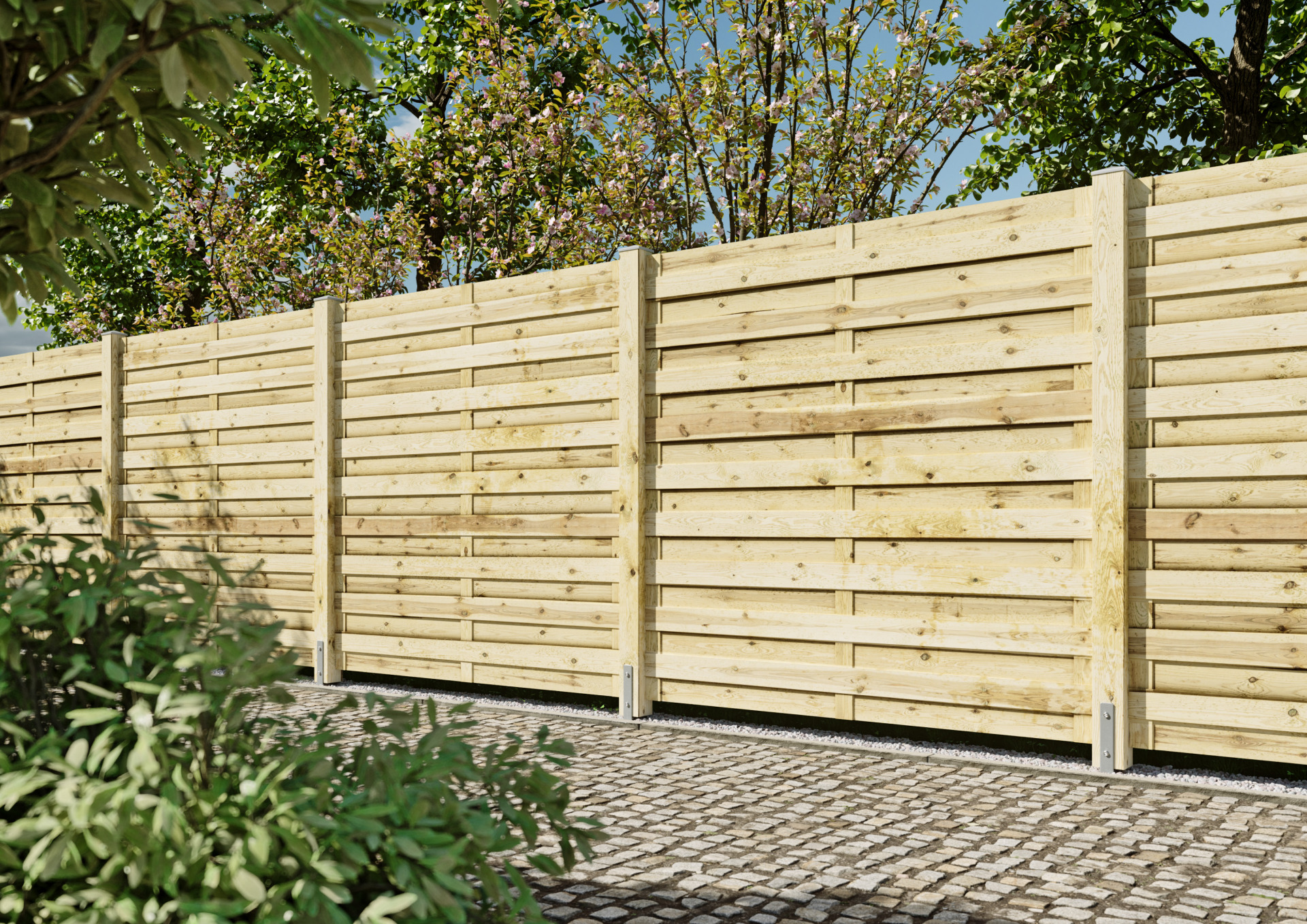 SKALÖ-Serie kdi-grün, 180 x 180 cm, Bretter sägerau, ca. 10 x 100 mm, Riegel 15/70 mm, mit Baumkante