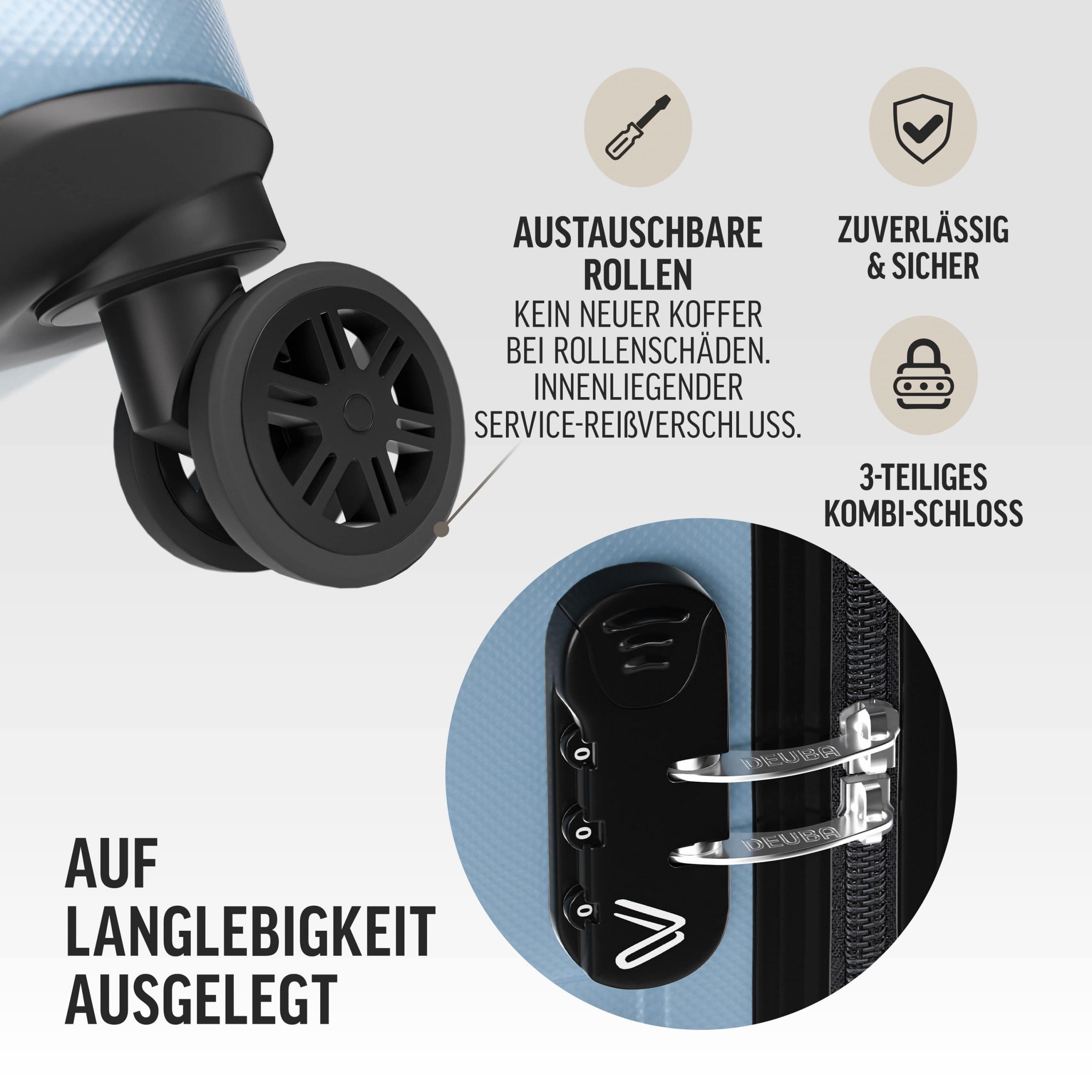 Hartschalenkoffer New York Set 3-tlg Pastellblau Rollen 360º ABS