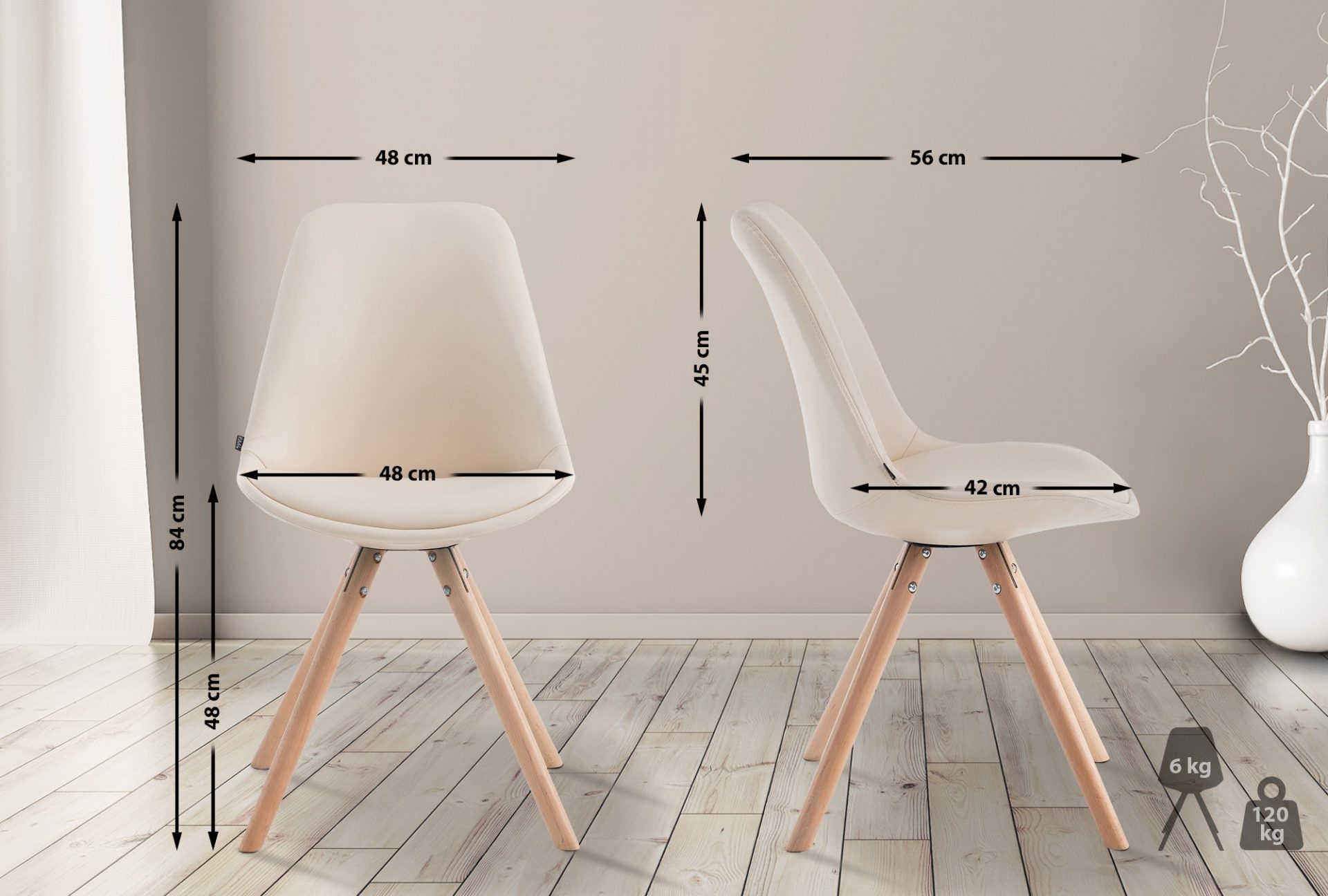 Besucherstuhl Laval Natura Rund, creme