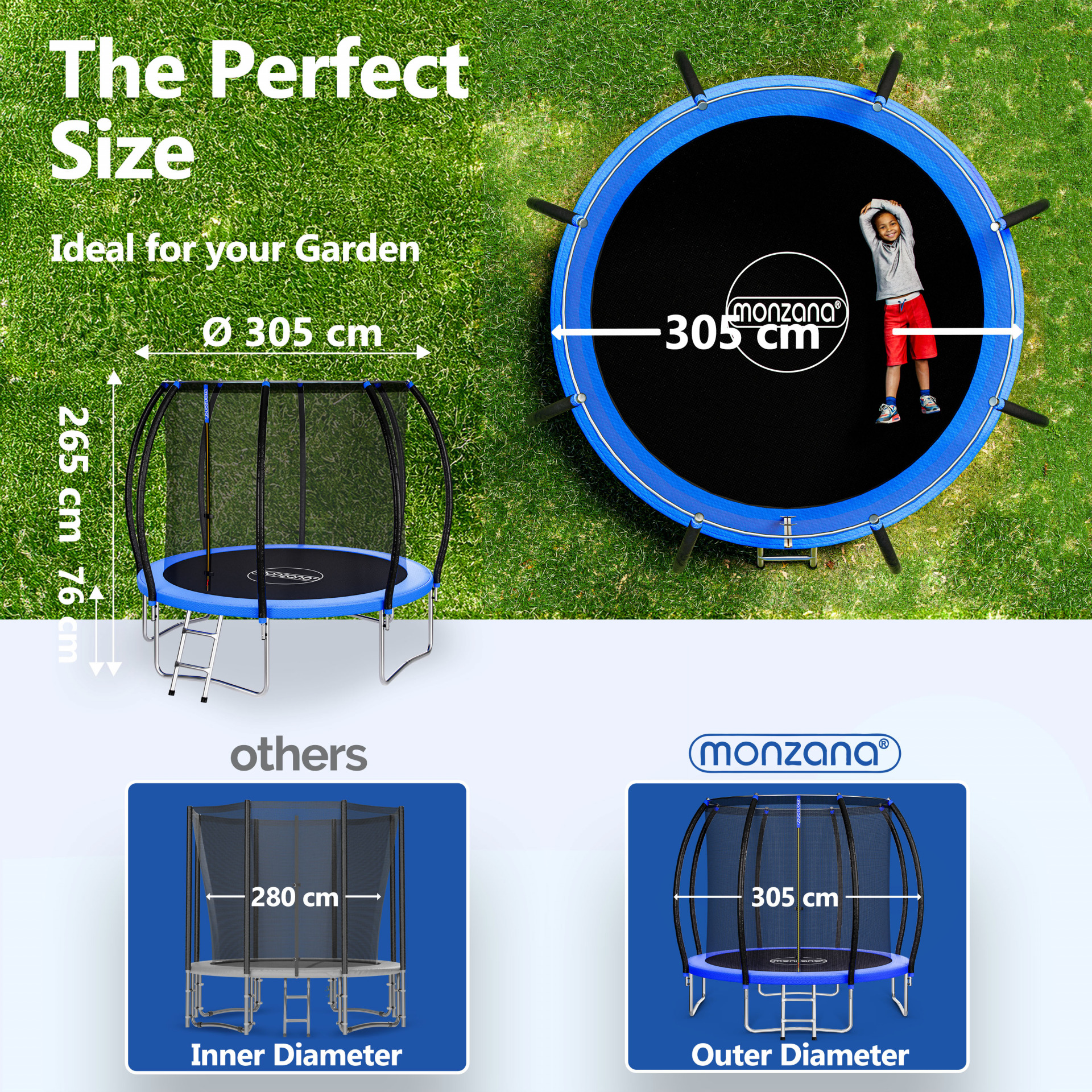 Trampolin Ø305cm Sicherheitsnetz innen TÜV GS