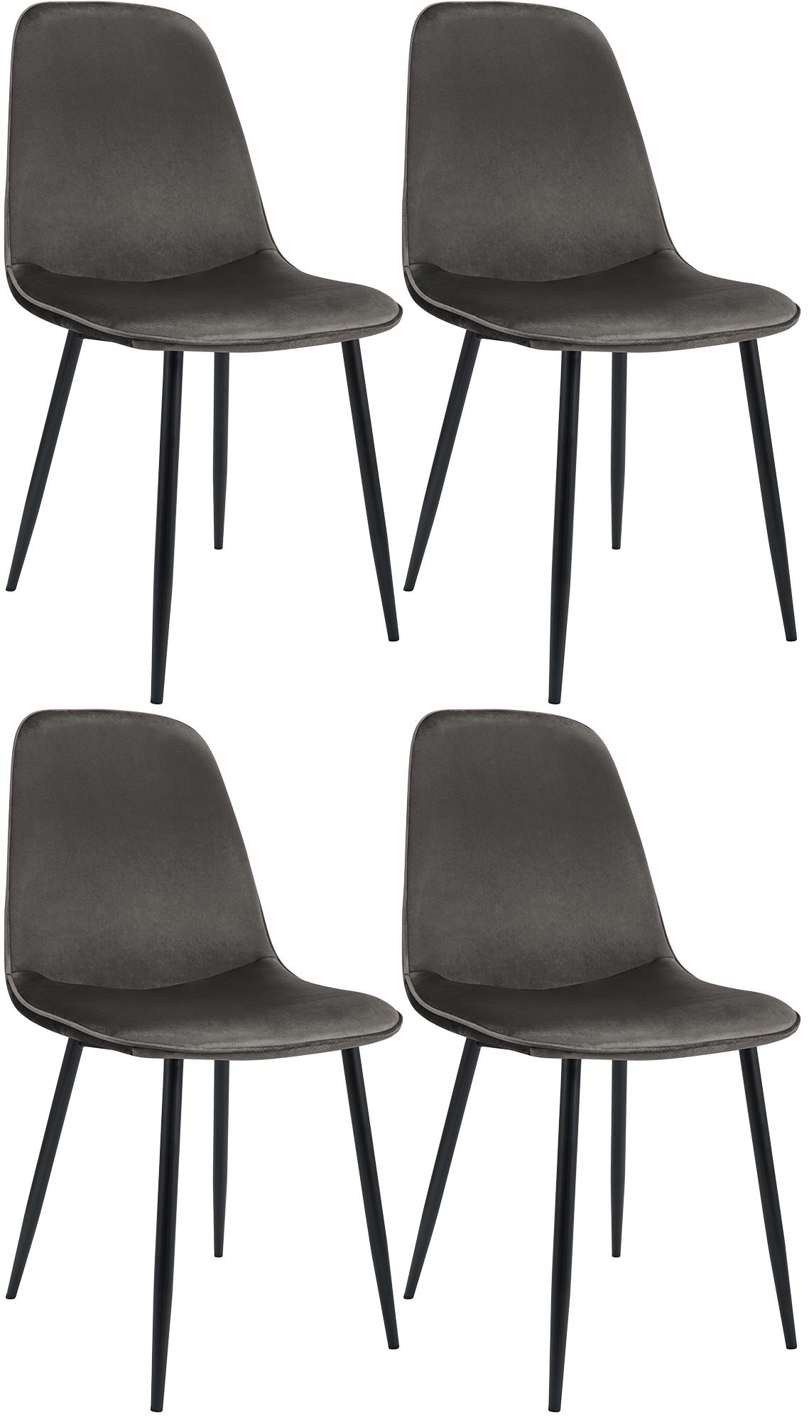 4er Set Esszimmerstuhl Maryam Samt, anthrazit