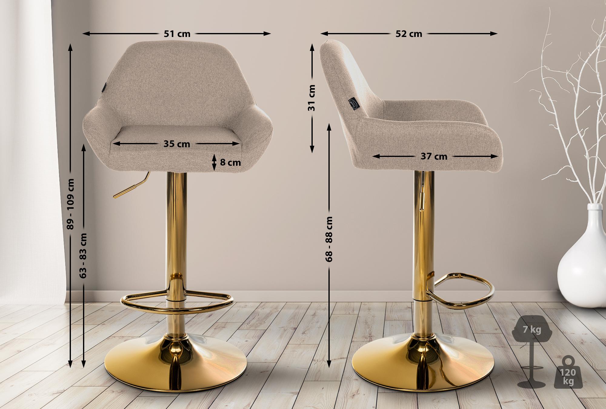 2er Set Barhocker Braga Gold Stoff, taupe