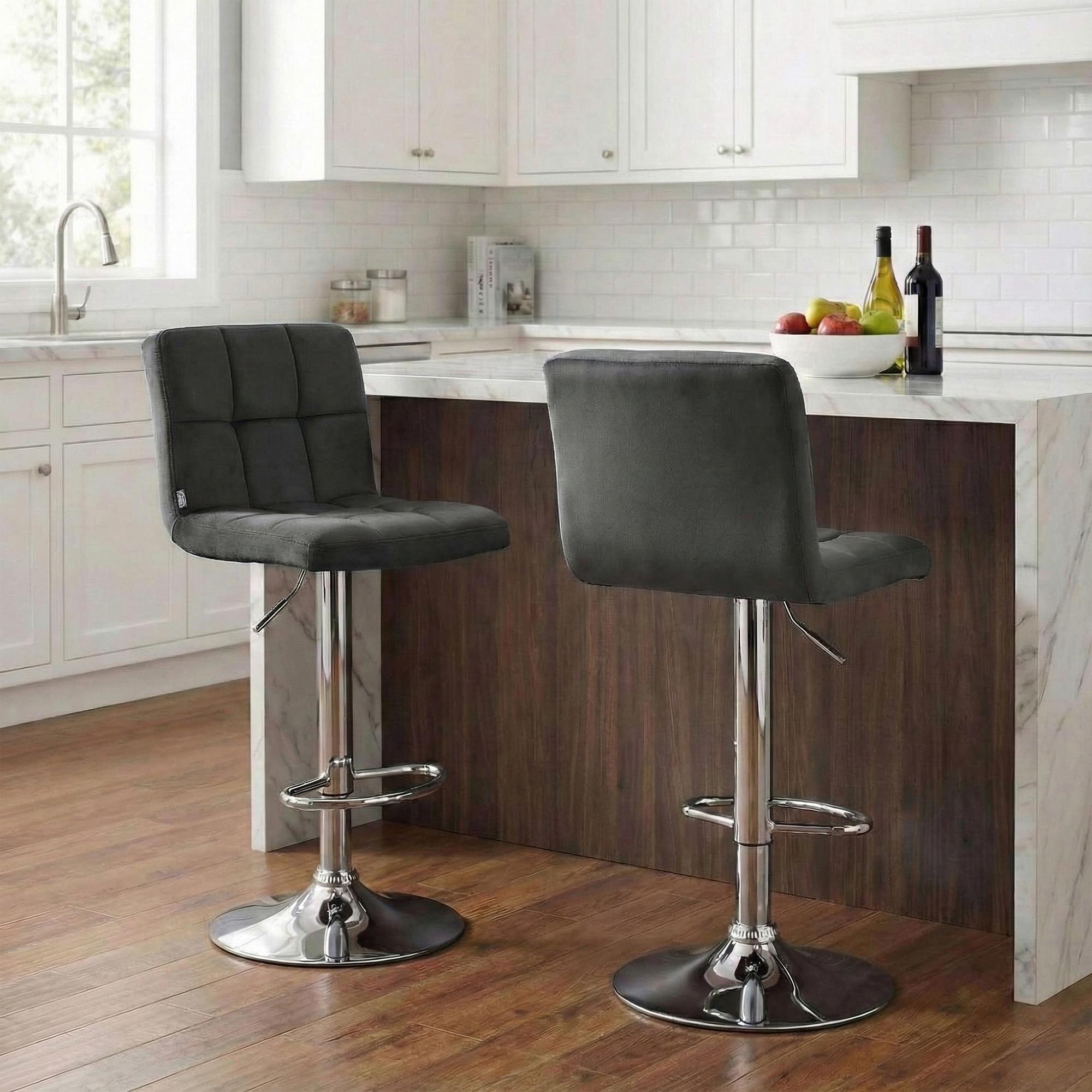 2er Set Barhocker Peru Samt chrom, dunkelgrau