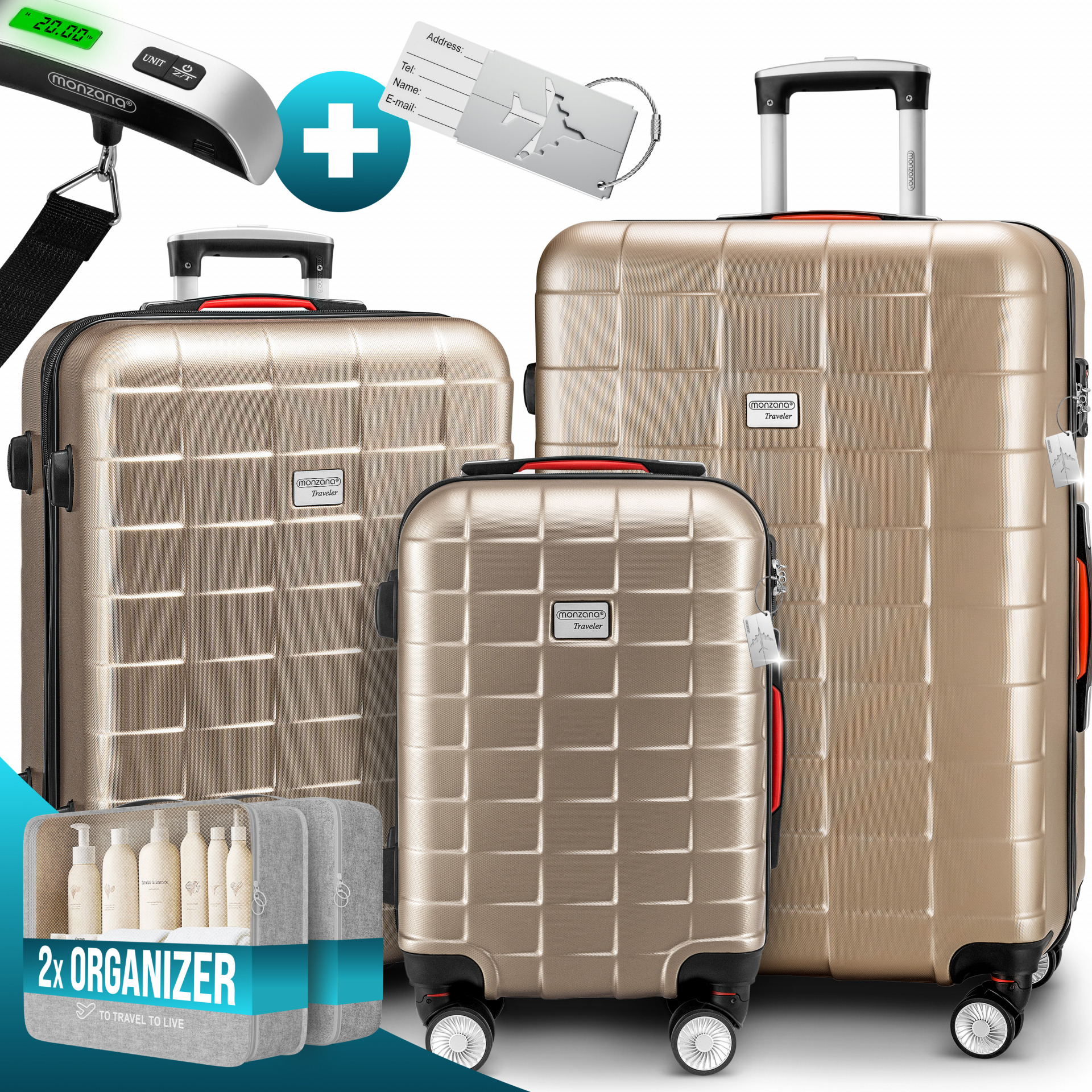Hartschalenkoffer-Set Exopack 3-tlg Champagner ABS Zubehör