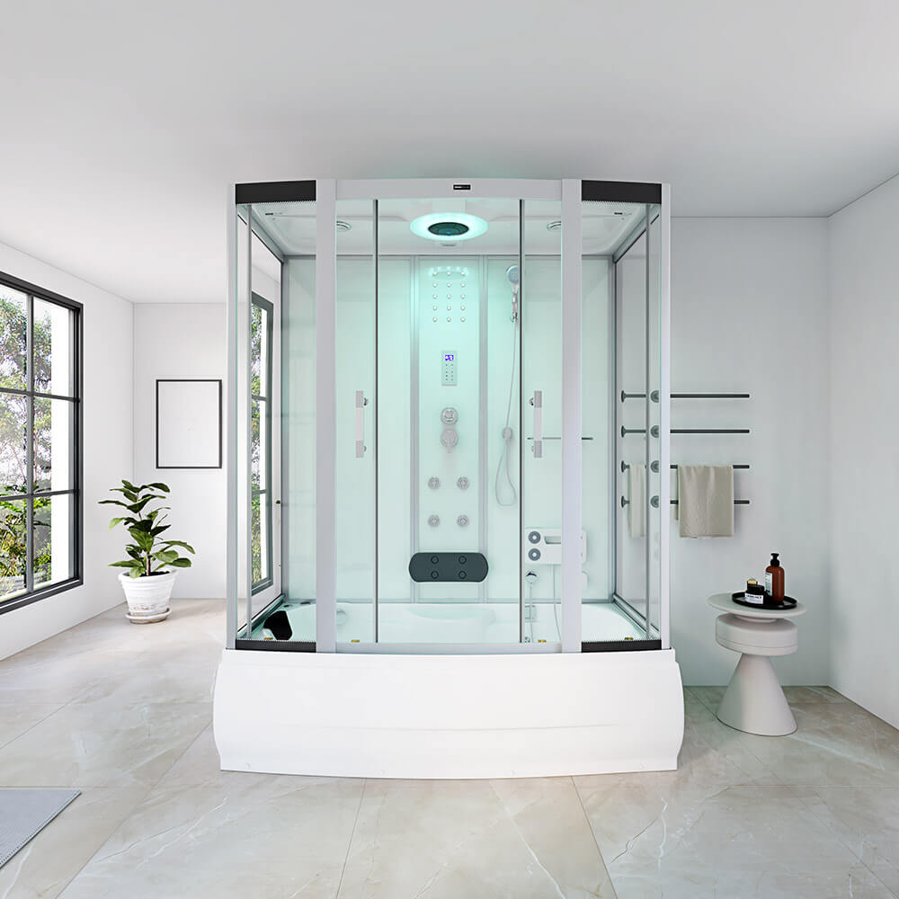 Dampfdusche mit Whirlpoolfunktion und LED-Beleuchtung DIAMOND - 170 x 90 cm Weiß