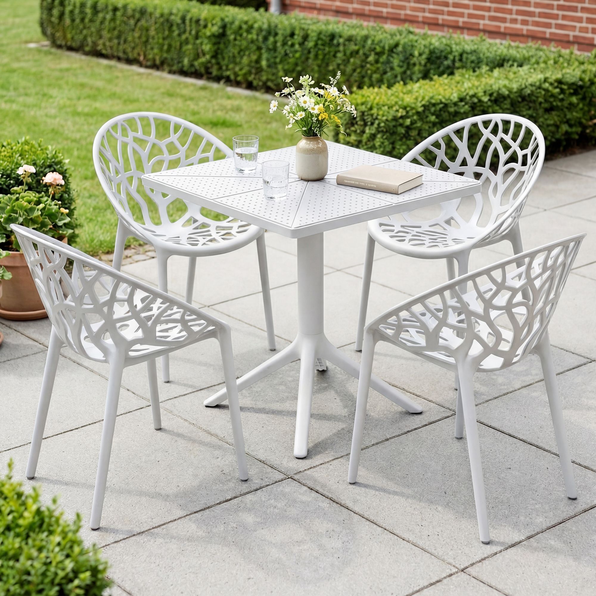 Gartenmöbel-Set Neriva mit 4 Stühlen, weiß