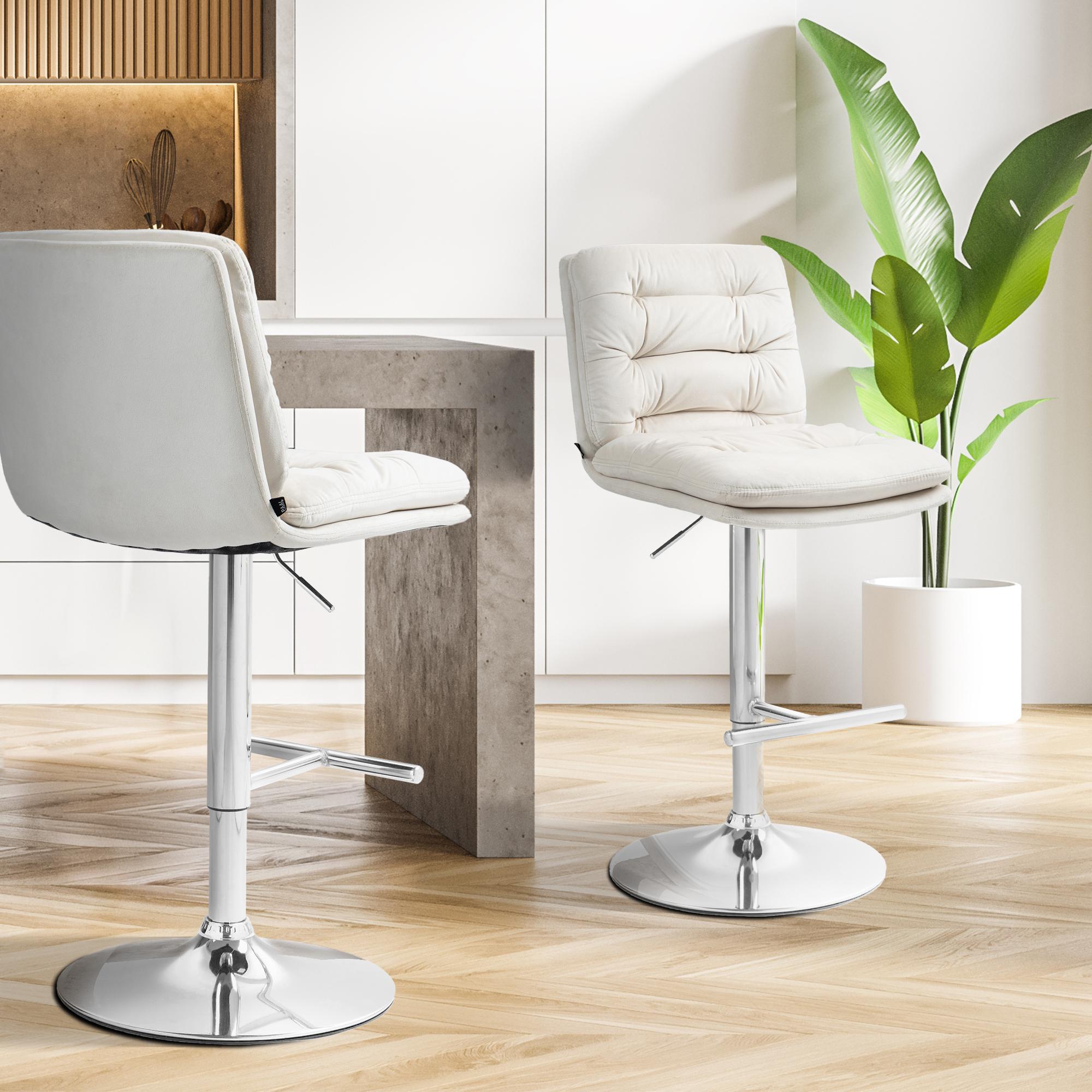 2er Set Barhocker Damar Samt chrom, creme