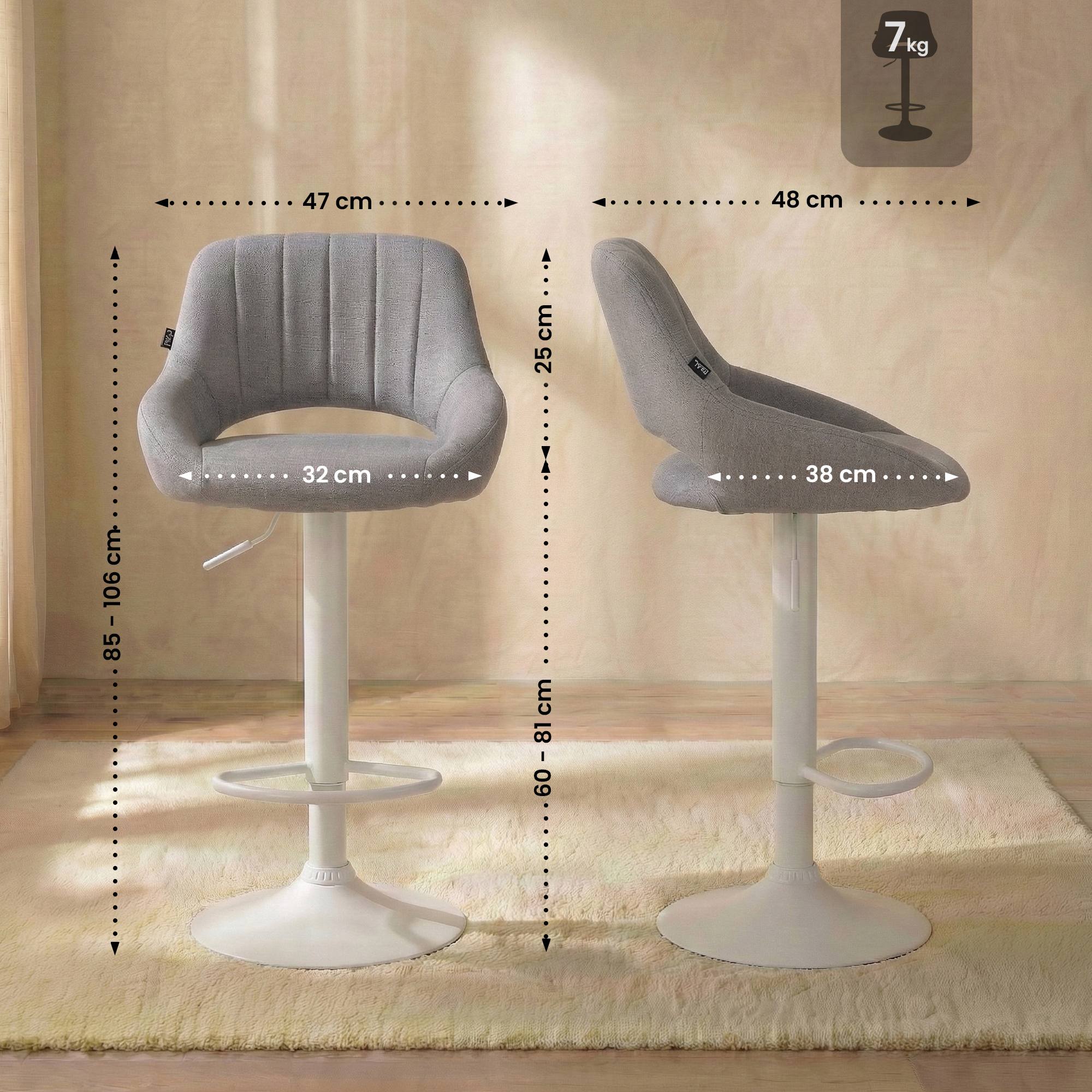 2er Set Barhocker Milet Stoff W, grau