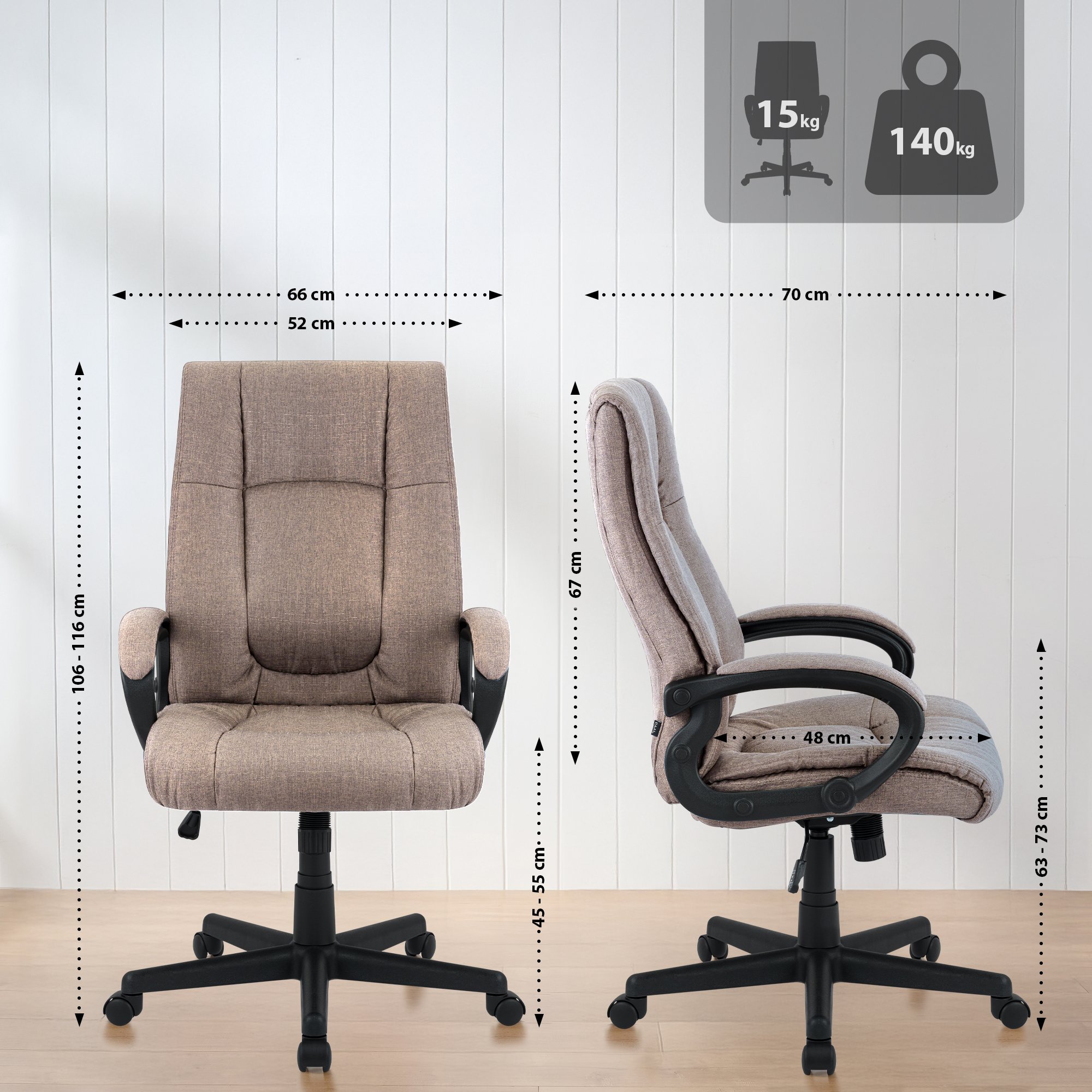 Bürostuhl XL Sparta Stoff, taupe