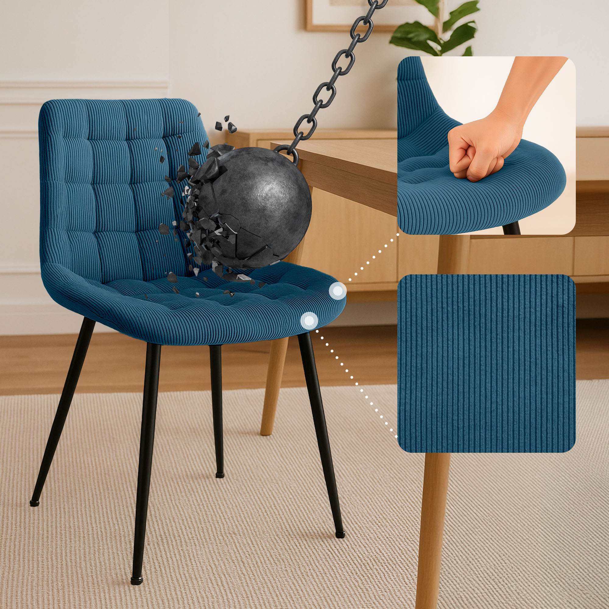 Esszimmerstuhl Sardna Cord, blau