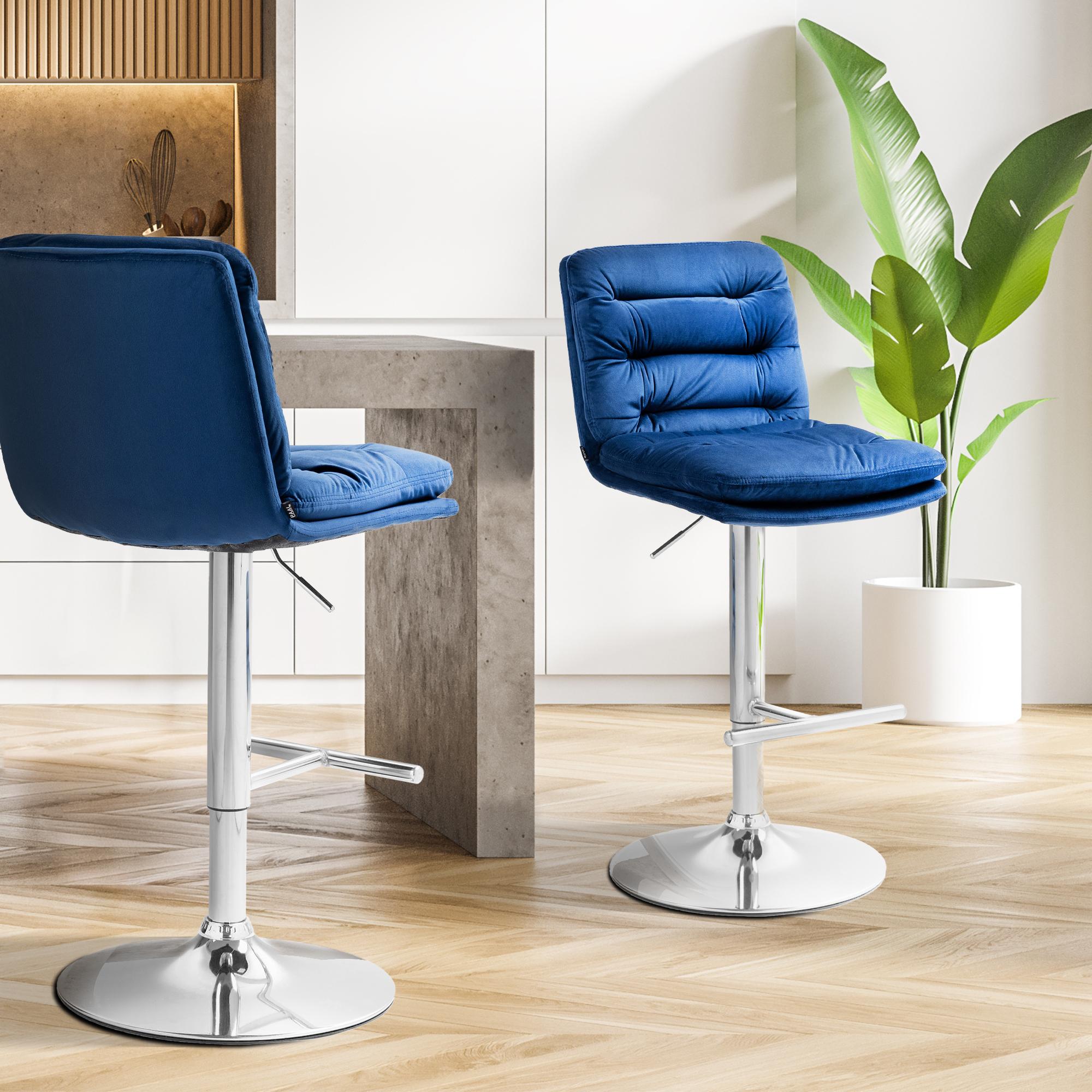 2er Set Barhocker Damar Samt chrom, blau