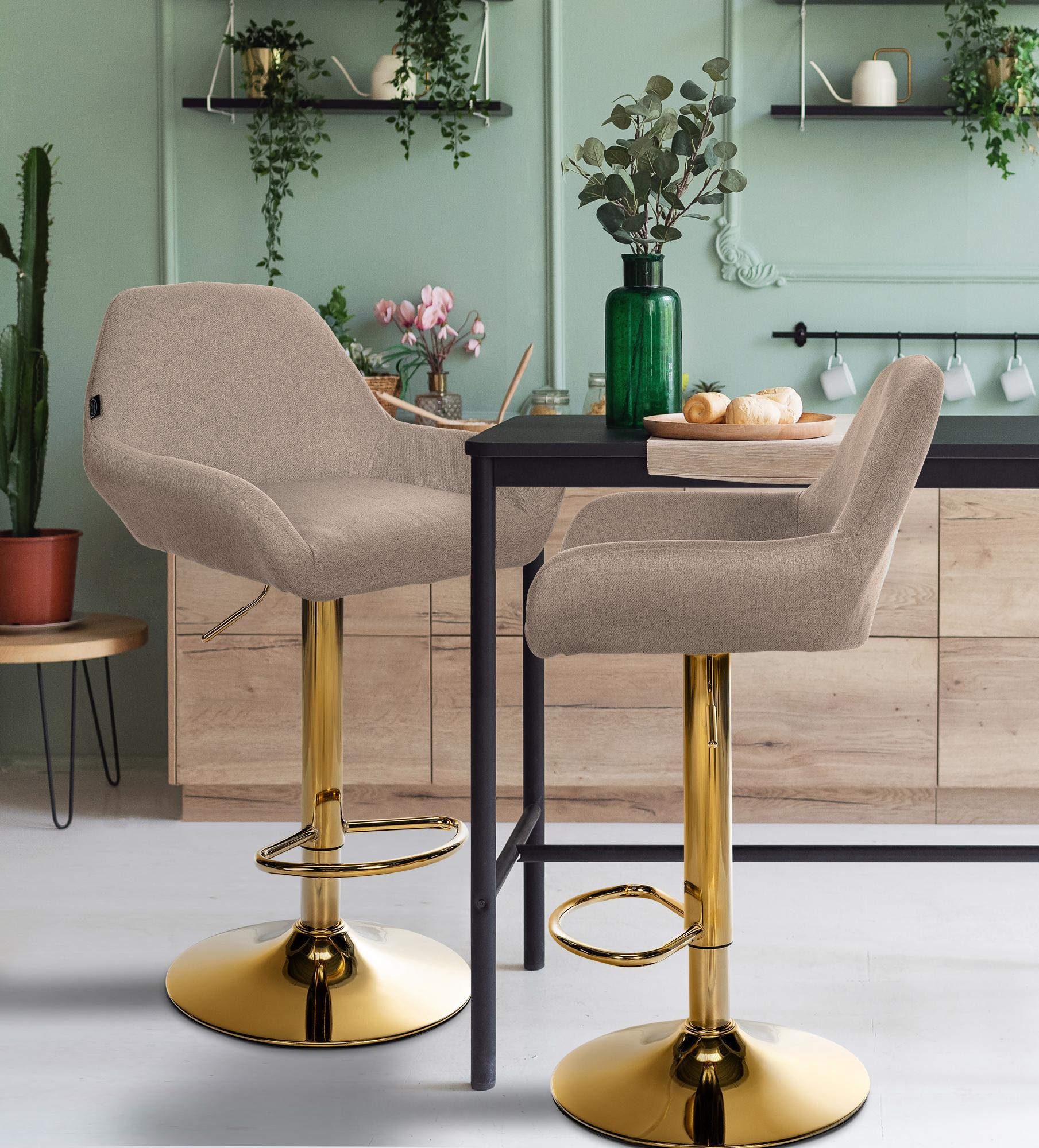 2er Set Barhocker Braga Gold Stoff, taupe