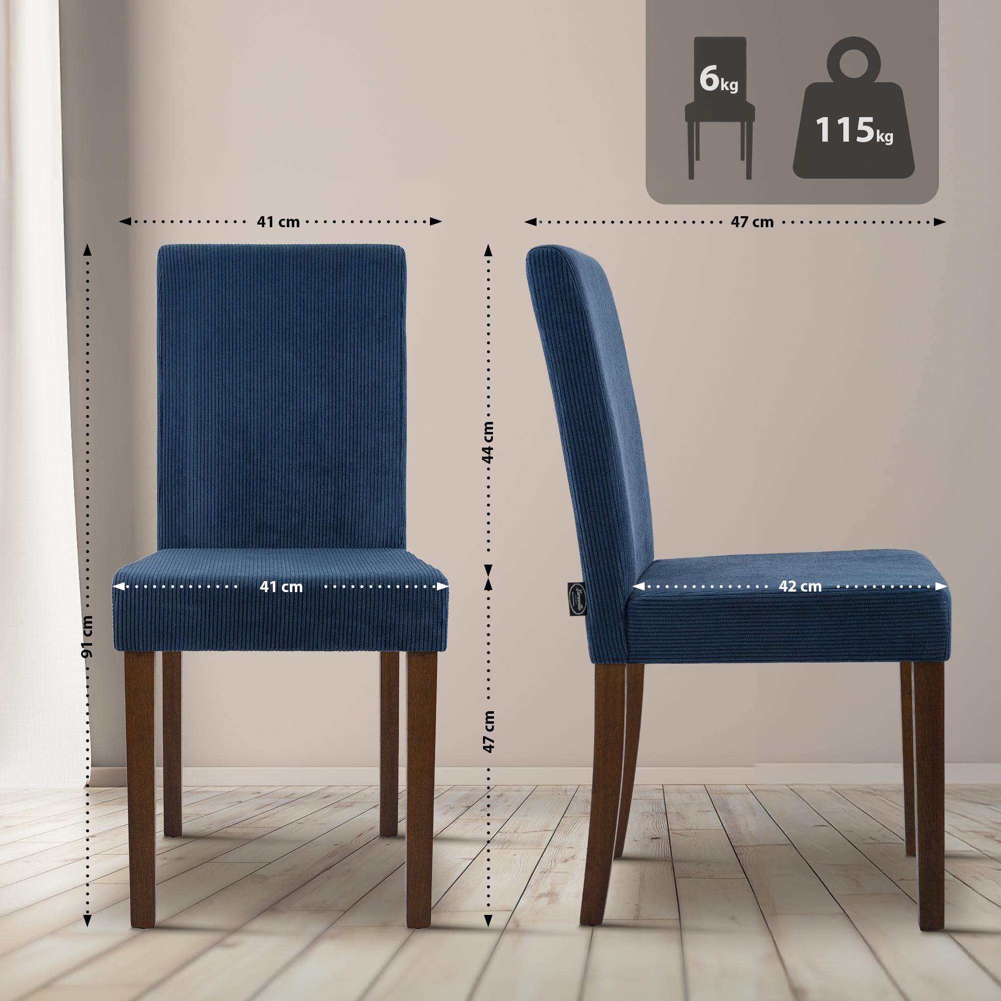 2er Set Esszimmerstuhl Ina Cord antik dunkel, blau