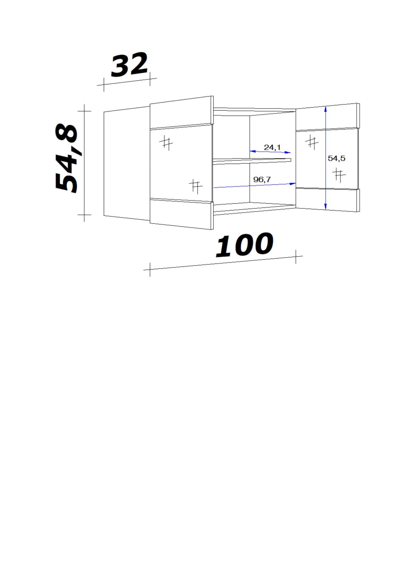 Glas-Hängeschrank SAMOA 100x55 cm
