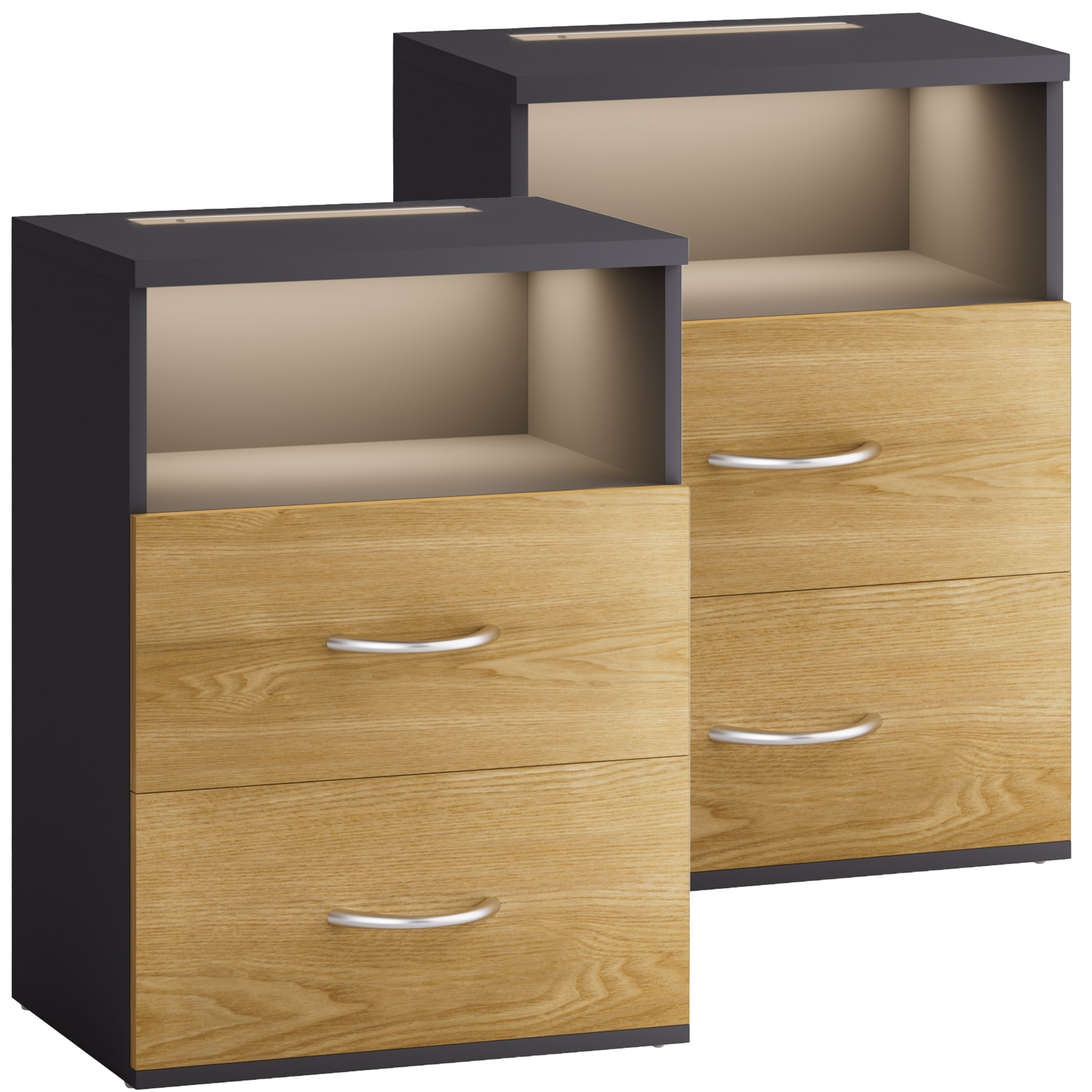 Nachttisch Jamie 2er-Set Holz/Grau 55x40x28cm