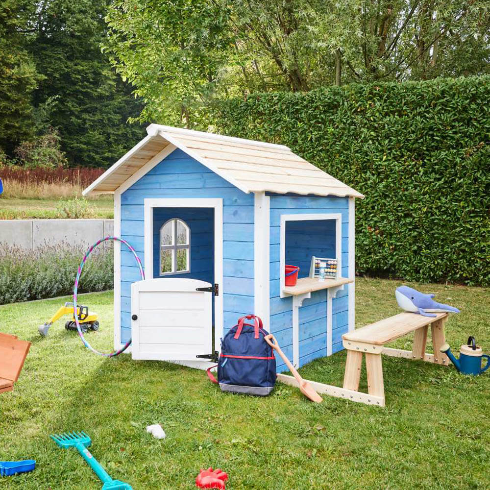 Spielhaus DER GROSSE PALAST - 106 x 111 cm Blau mit Bank