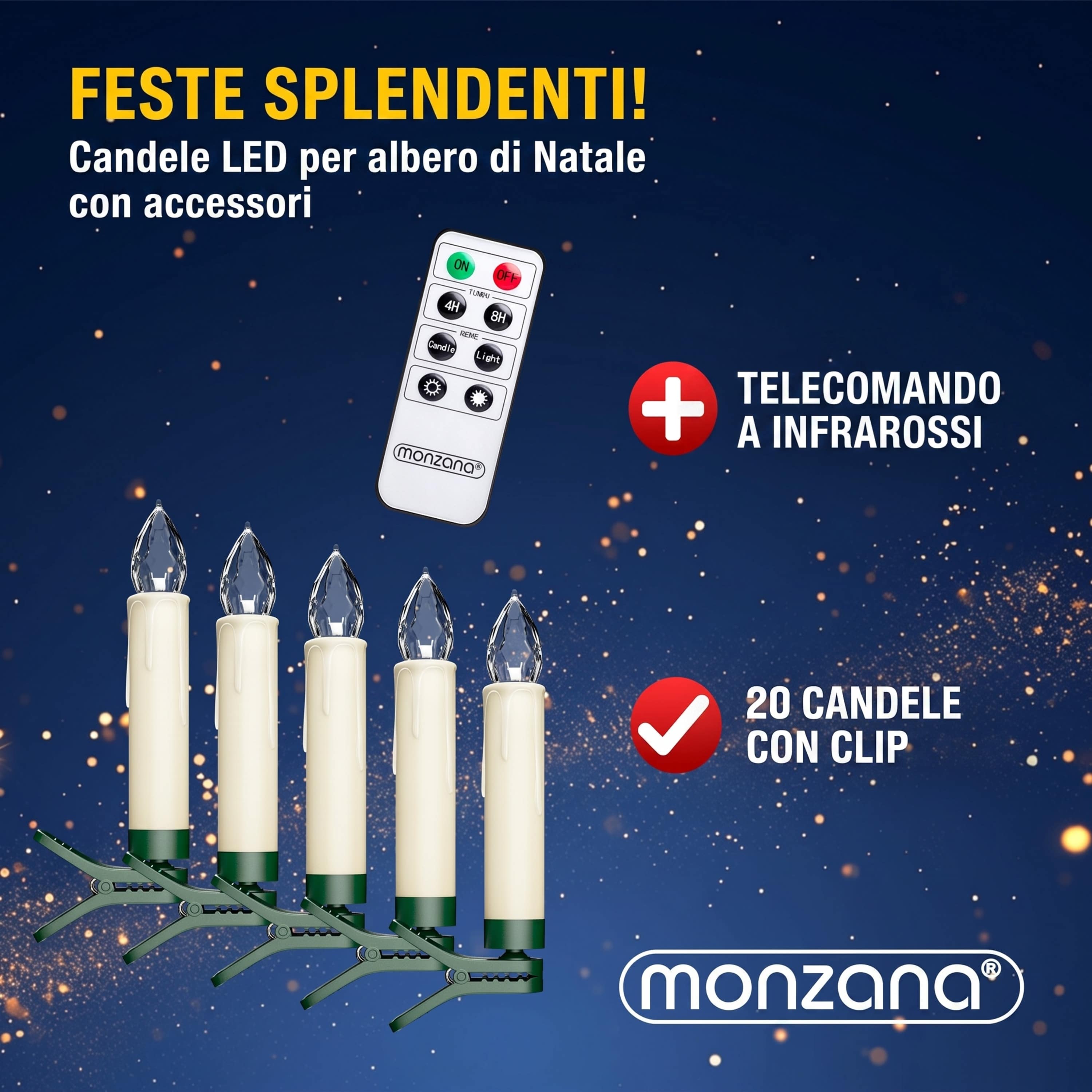 Kabellose Weihnachtsbaumkerzen LED 20er-Set Warmweiß mit Timer + Fernbedienung